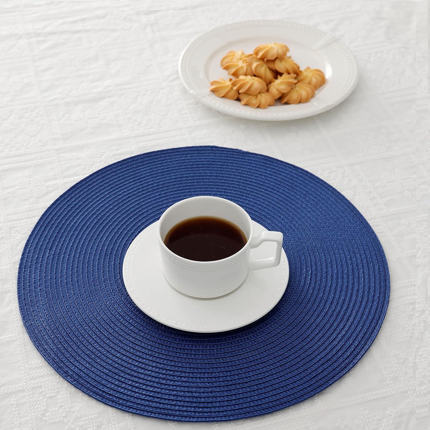 DII Nautical Blue Round Polypropylene Woven Placemat (Set of 6)