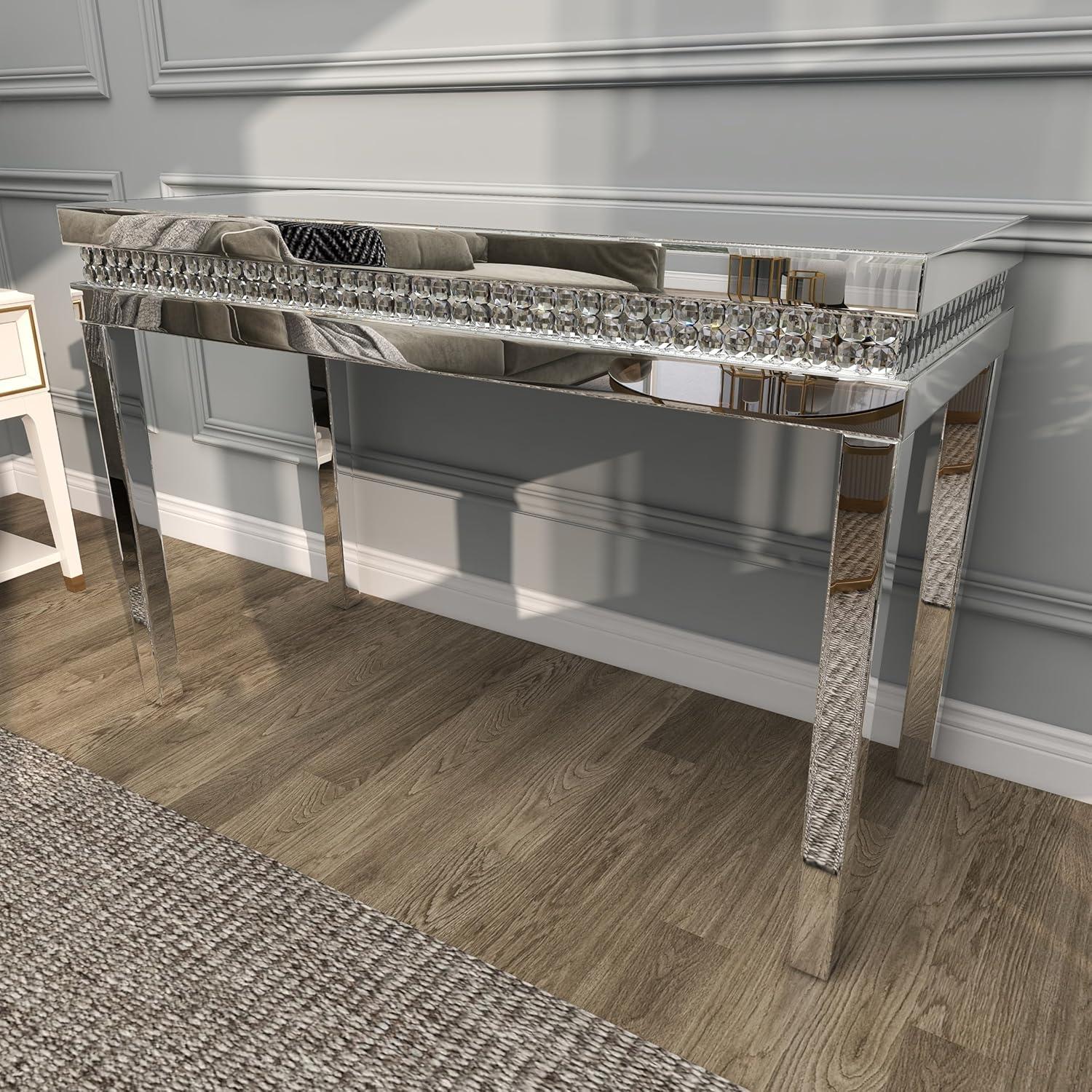 DecMode 47" x 32" Silver Glass Mirrored Console Table, 1-Piece