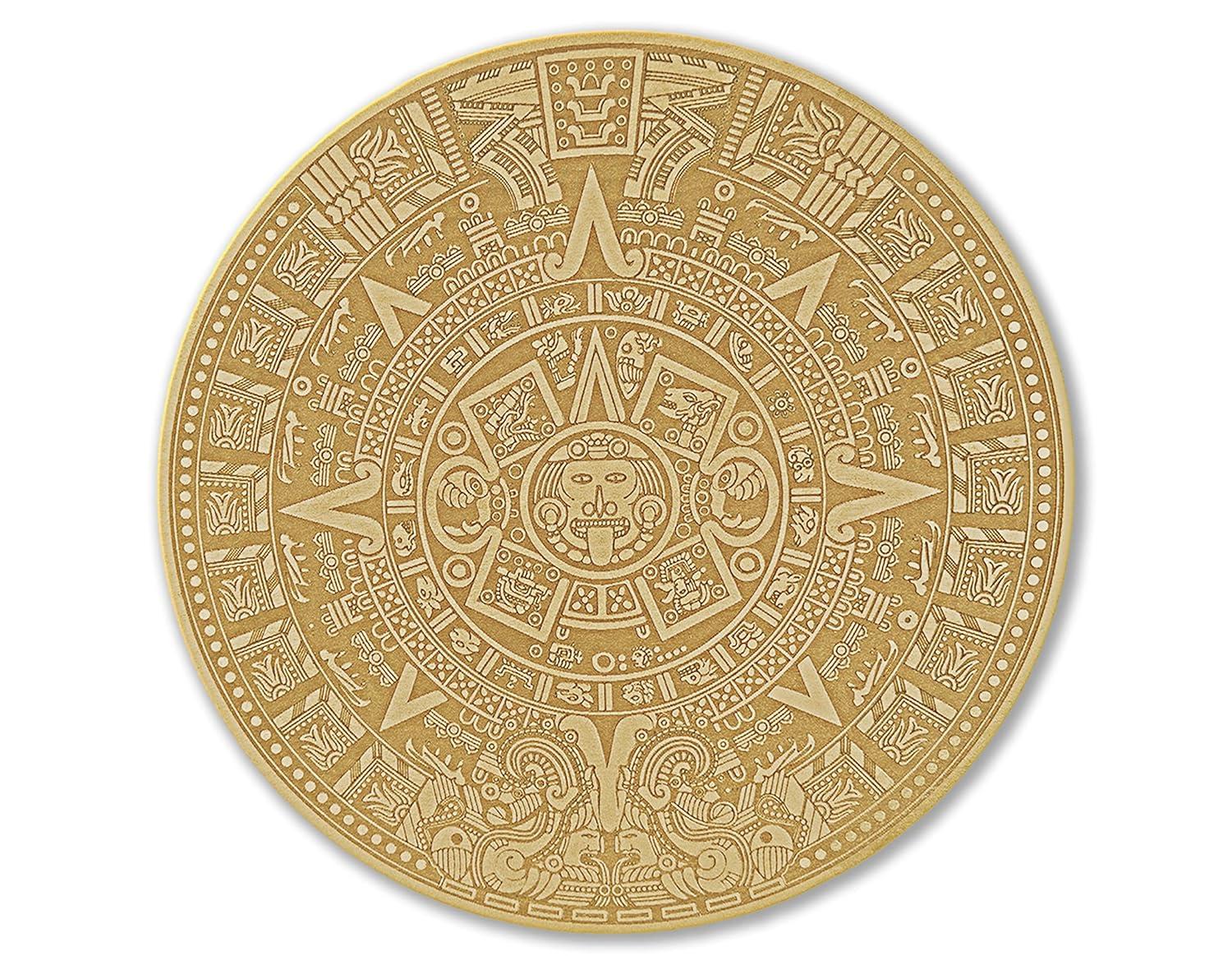 Urbalabs Wood Aztec Calendar Wall Decor 12" Inch Wall Hanging Mexico Aztec Calendar Mayan Calendar Cinco De Mayo Mexican Sun Azteca Calendario Laser Engraved Made In USA (12 Inch)