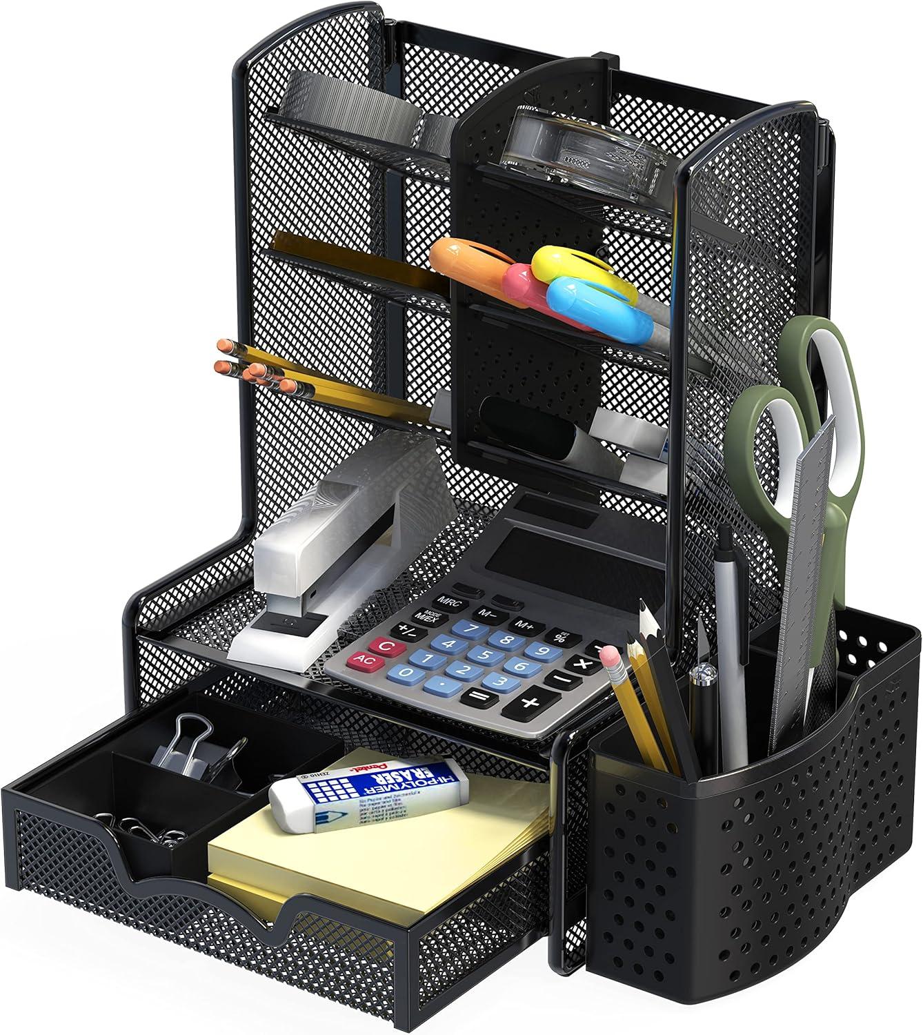 Simple Houseware SHW 6-Compartment Desktop Organizer with Drawer, Black