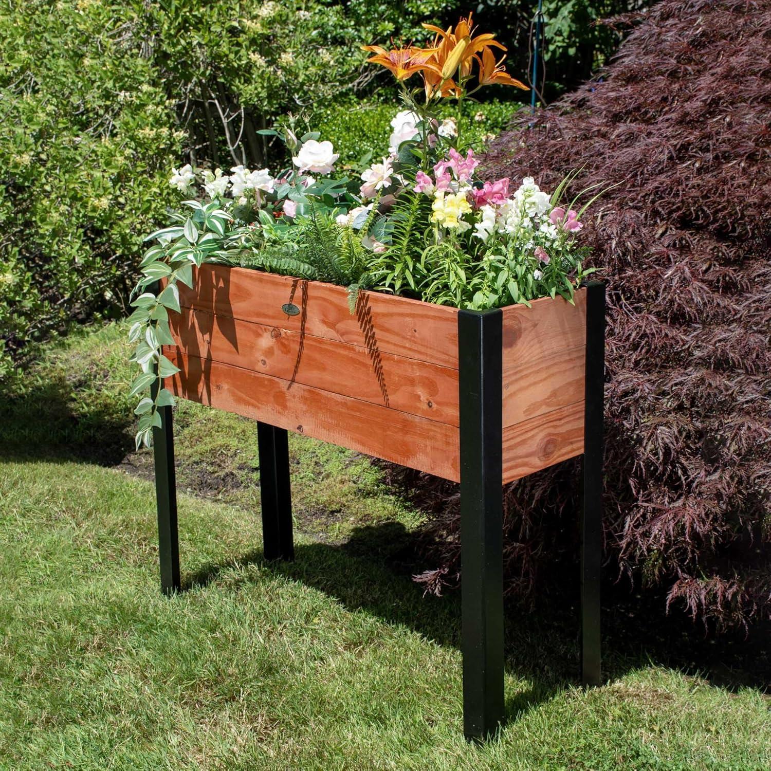 Grapevine Rectangle Wood Urban Garden Raised Planter Box in Brown