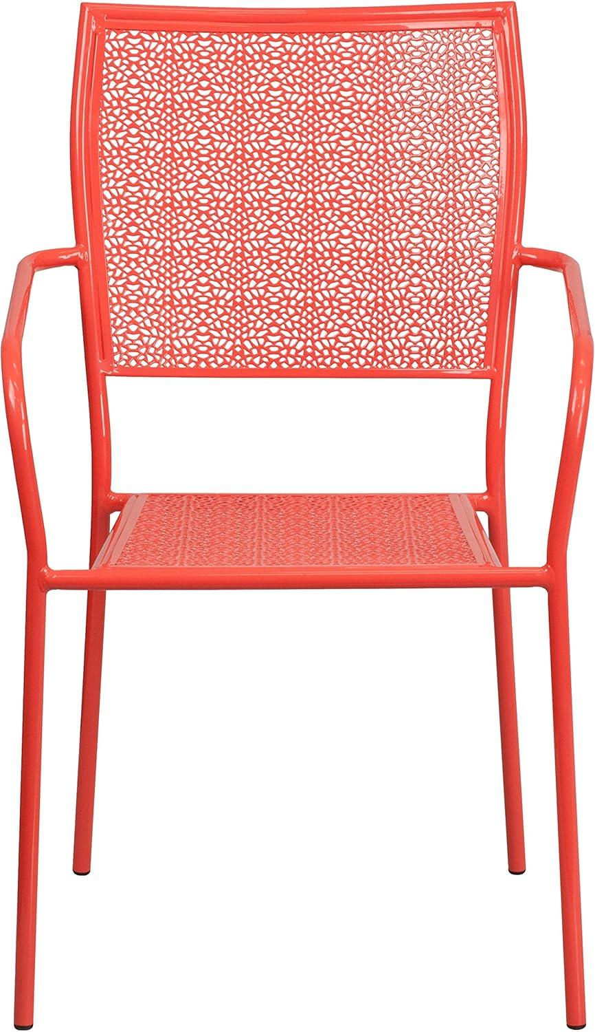 Flash Furniture Commercial Grade Coral Indoor-Outdoor Steel Patio Arm Chair with Square Back