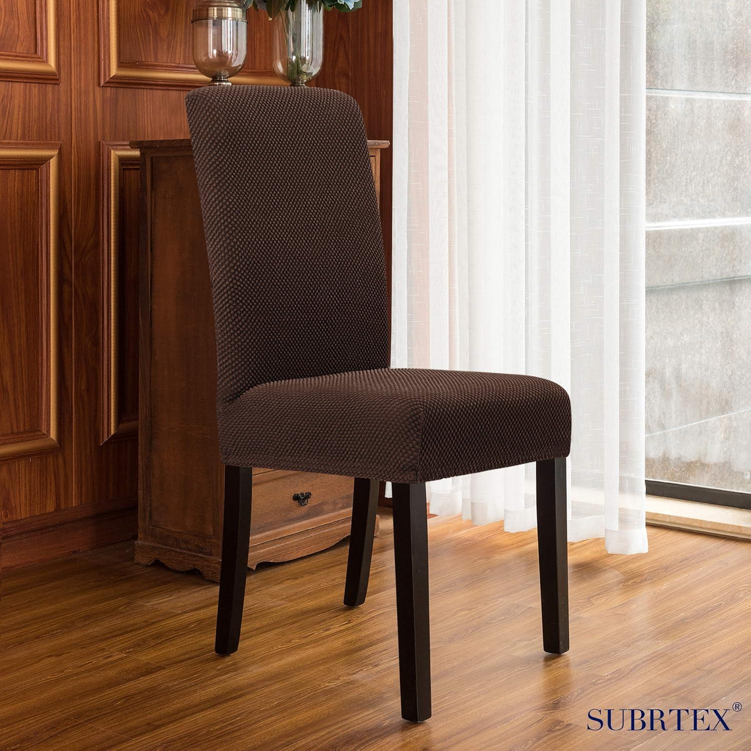 Subrtex Stretch Textured Grain Dining Chair Slipcover (Set of 4, Chocolate)