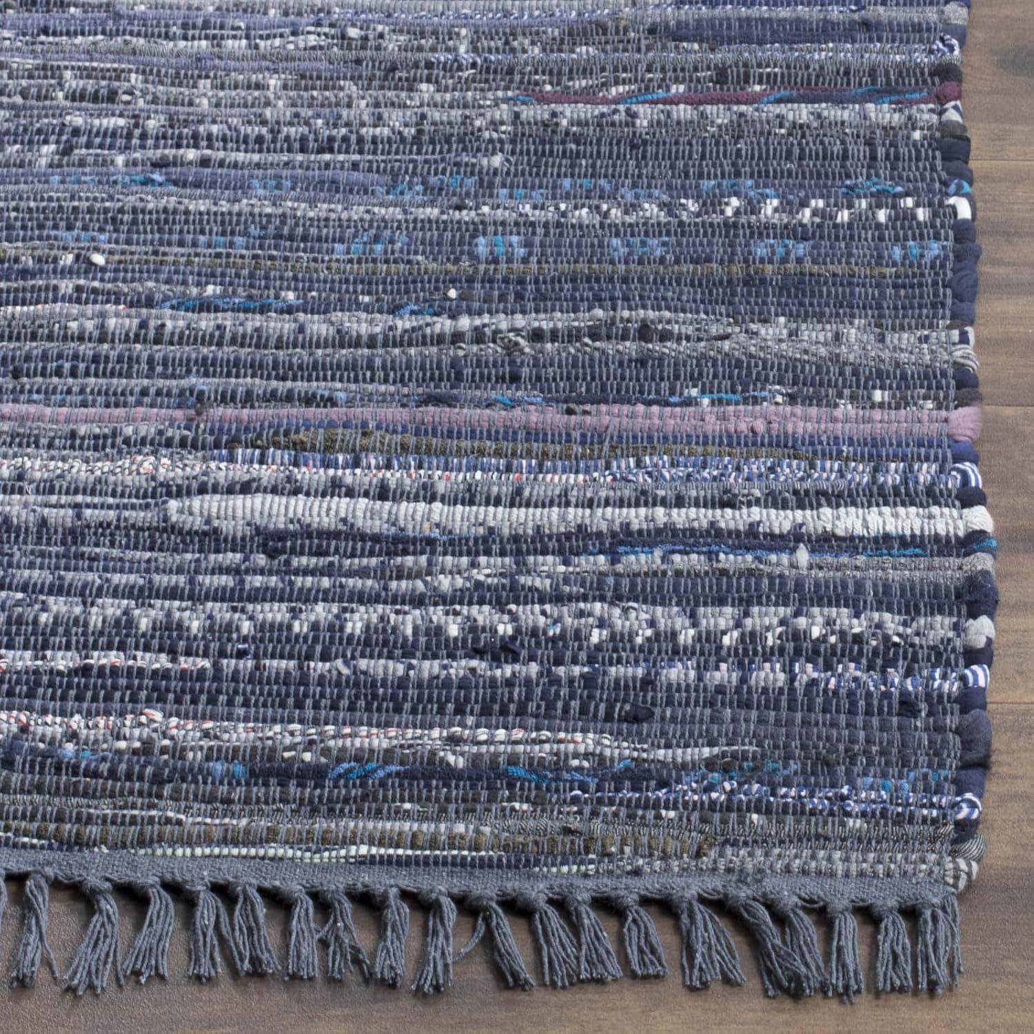 Rag Rug RAR121 Hand Woven Indoor Runner Rug - Ink/Multi - 2'3"x7' - Safavieh.