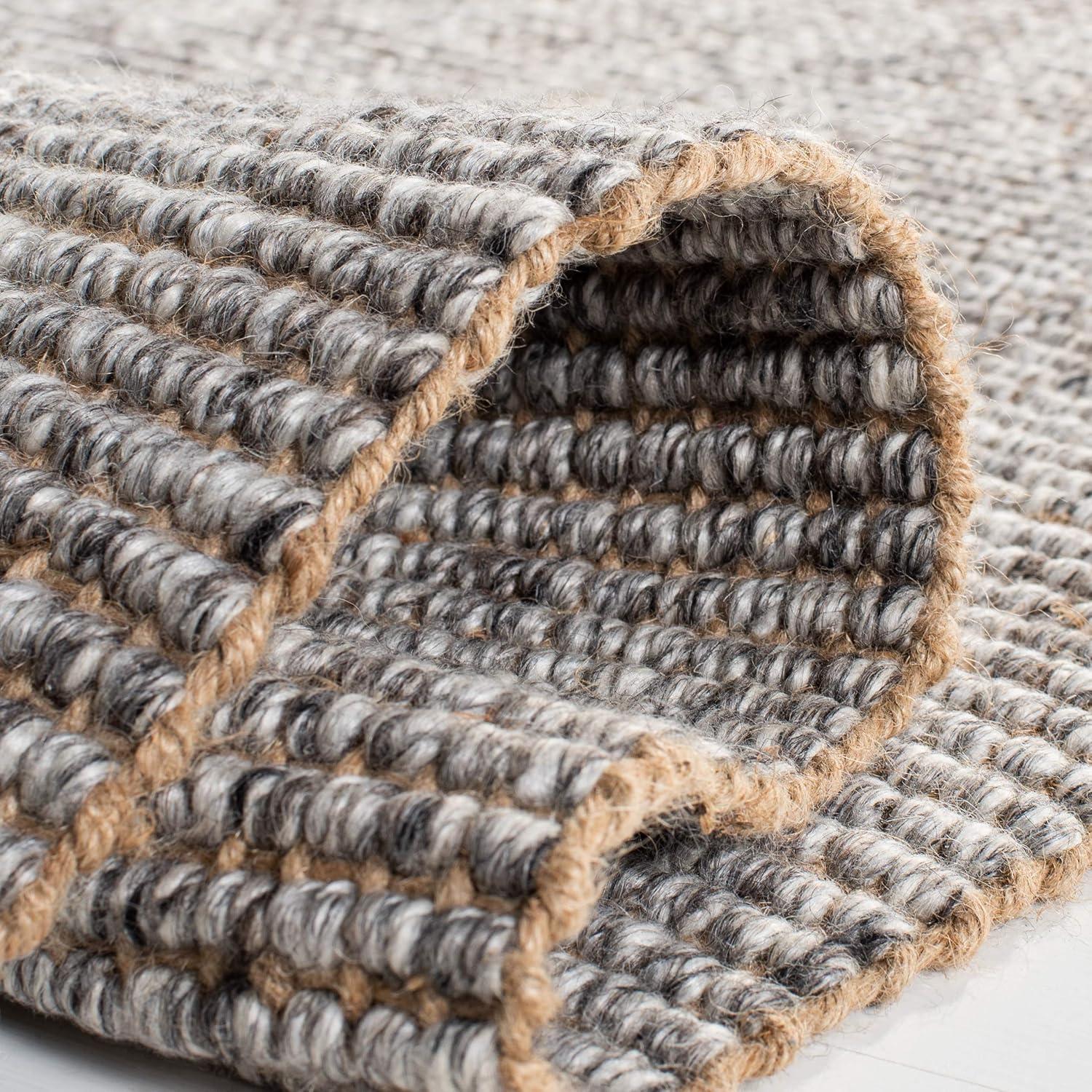Handmade Charcoal and Natural Wool Runner Rug with Fringe