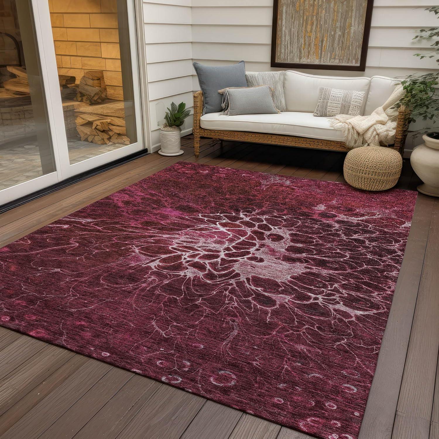 Addison Rugs Machine Washable Indoor/ Outdoor Chantille Modern Floral Rug Merlot - 5' x 7'6"