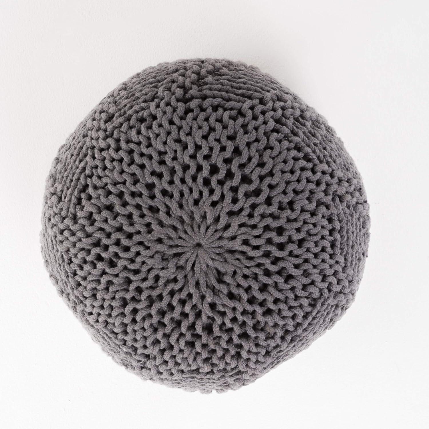 GDF Studio Ashbury Outdoor Modern Handmade Cotton Knit Round Pouf, Dark Gray