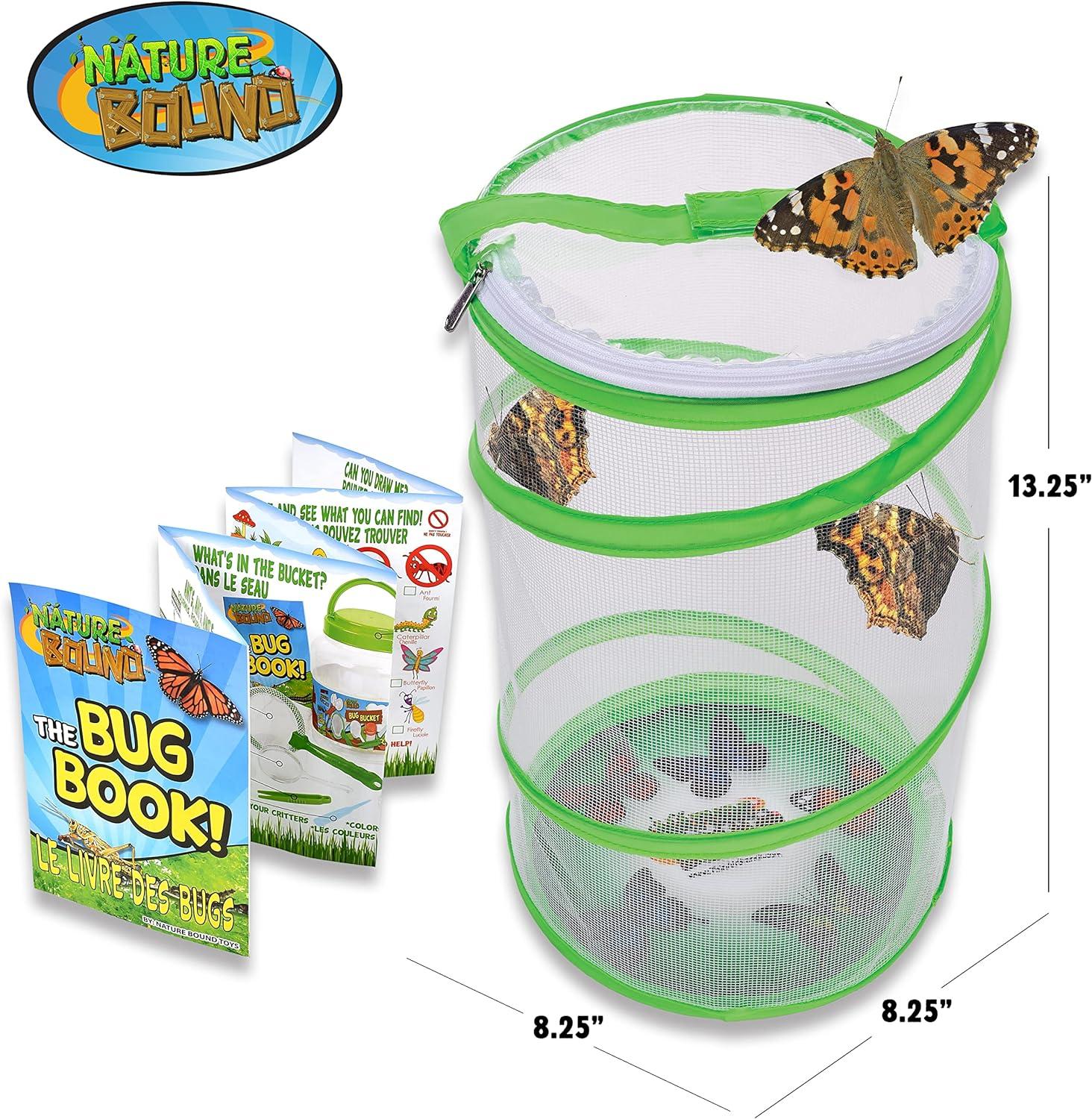 Nature Bound Butterfly Growing Kit - Live Caterpillar to Butterfly Project for Kids - Includes Voucher for Caterpillars, Green Pop-Up, Durable Nylon