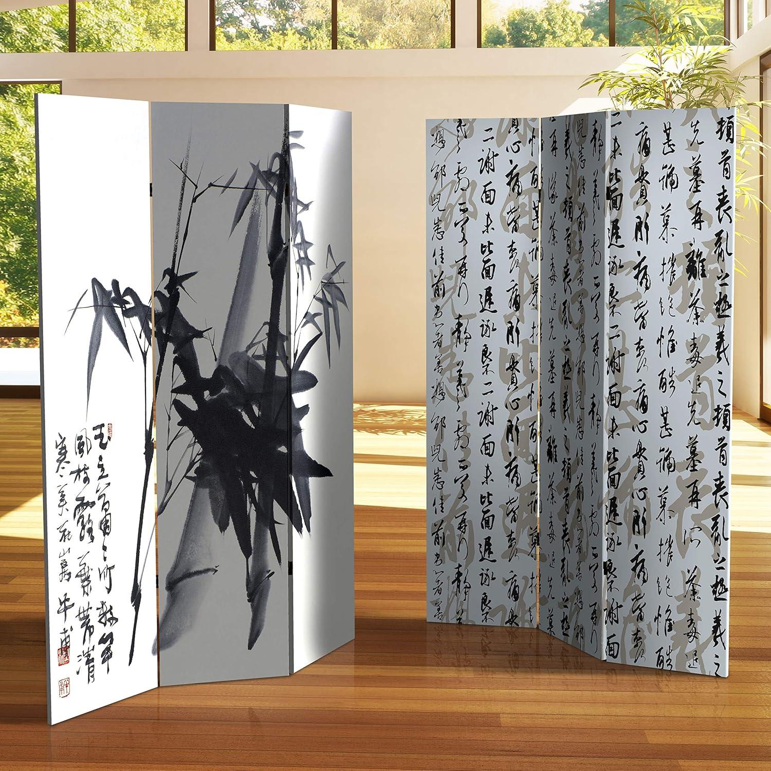 Oriental Furniture 6 ft. Tall Bamboo Calligraphy Canvas Room Divider - 3 Panel