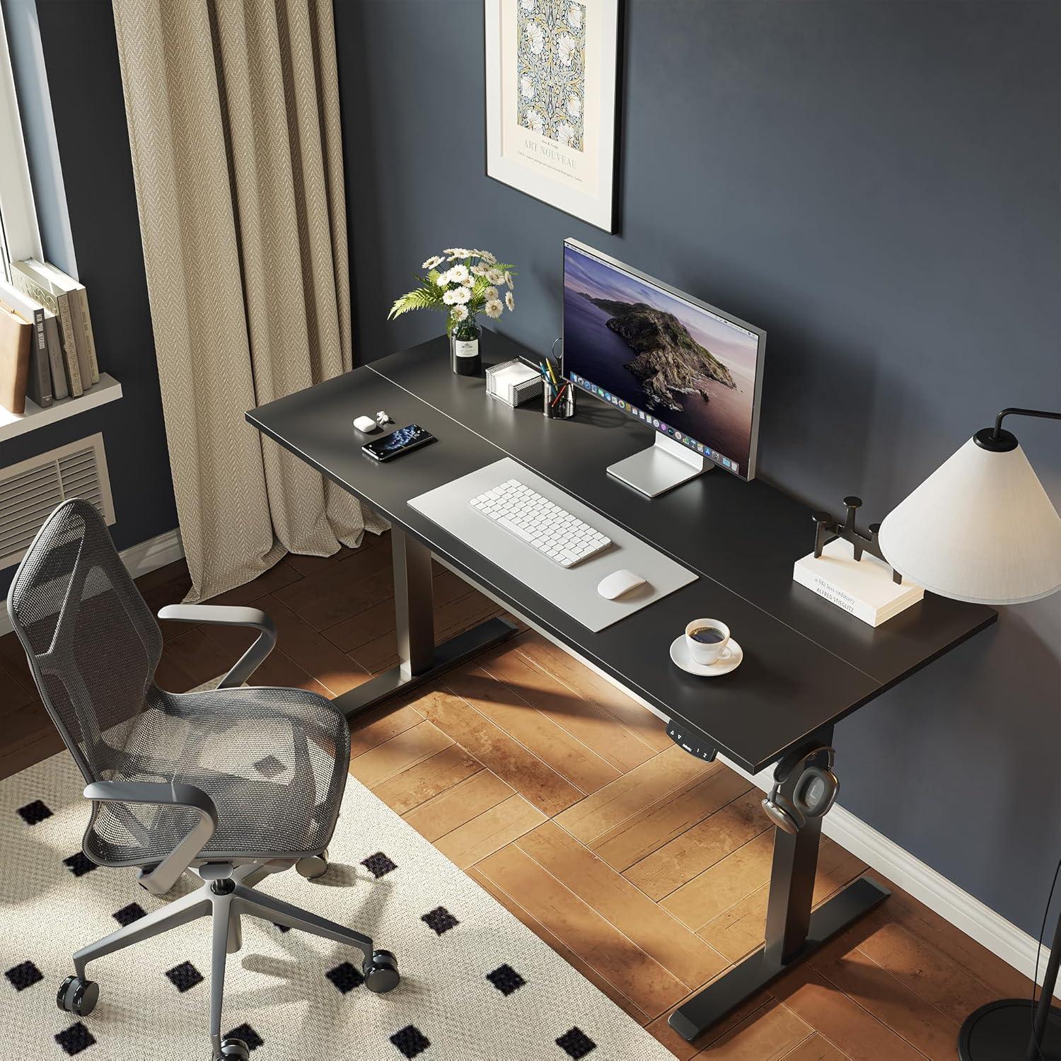 edx Electric Standing Desk, Height Adjustable Desk, 55 x 24 Inches Ergonomic Stand up Desk with Memory Preset and T-Shaped Metal Bracket for Home Office