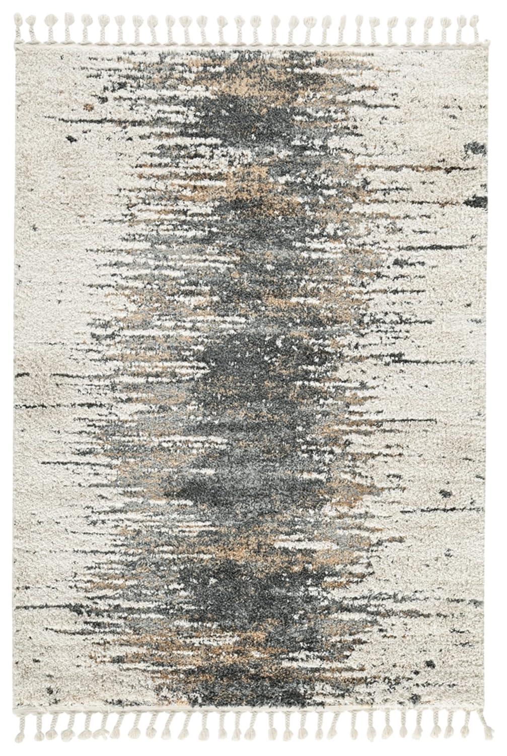 Large Cream and Gray Braided Abstract Synthetic Rug