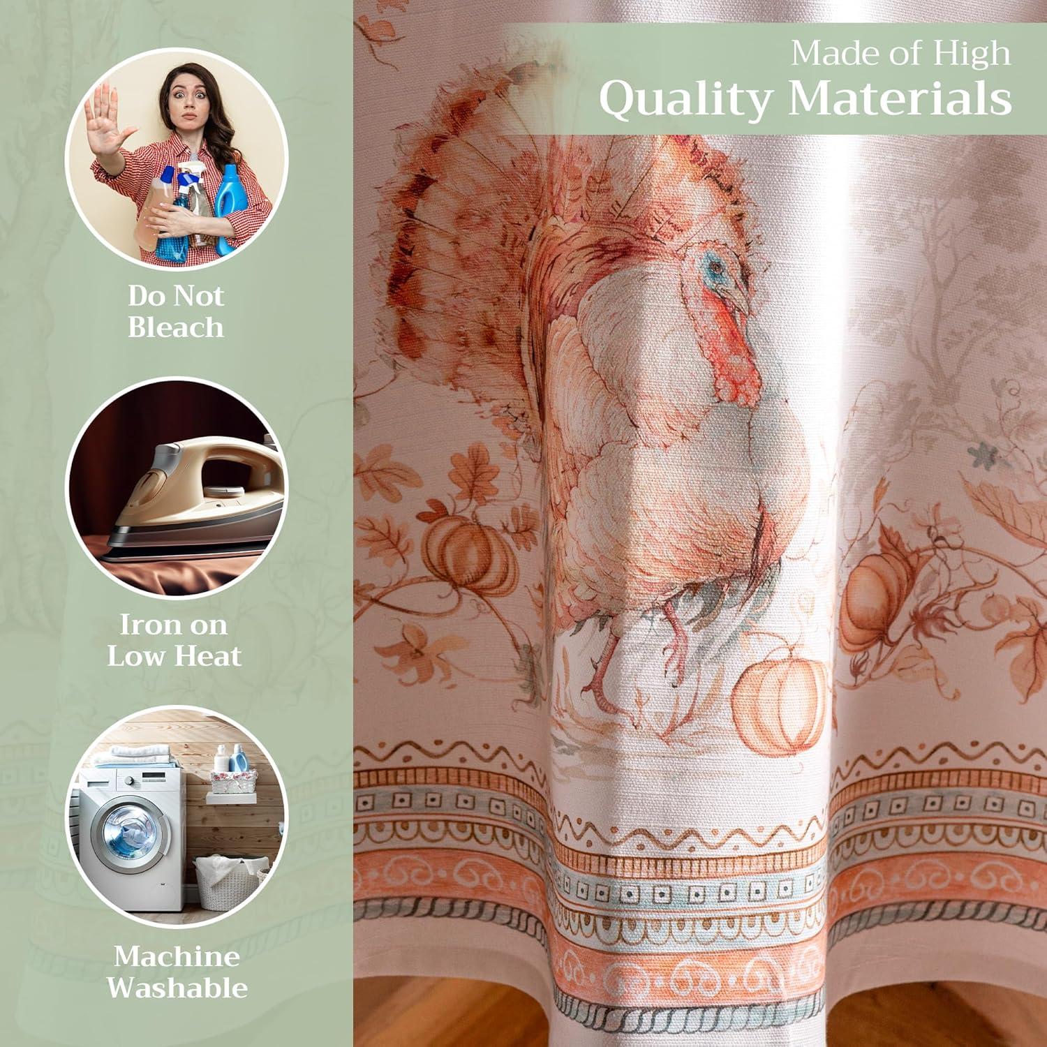 Maison d' Hermine Table Cloth Round Table 100% Cotton 63 Inches Tablecloth Reusable Decorative Everyday Use for Dining Room, Farmhouse, Home, Party, Festive & Wedding - Giving Thanks