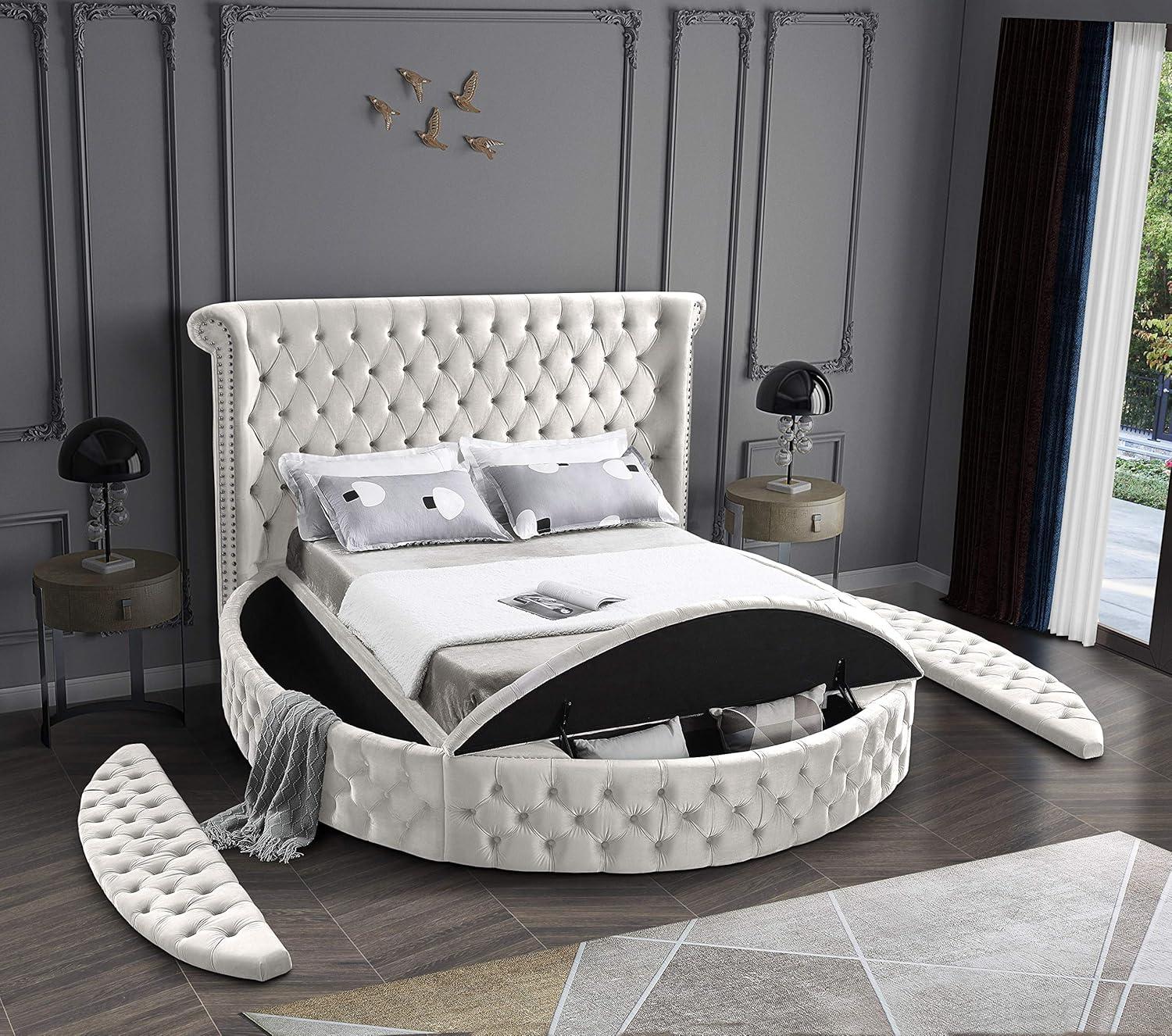 Meridian Furniture Luxus Cream Velvet Queen Bed