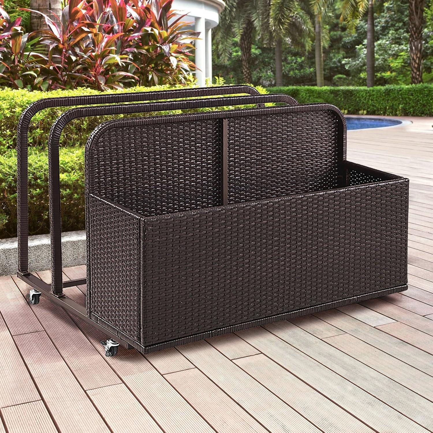 Crosley Furniture Palm Harbor Wicker Outdoor Storage Pool Caddy for Toys, Floats, Patio Furniture Cushions