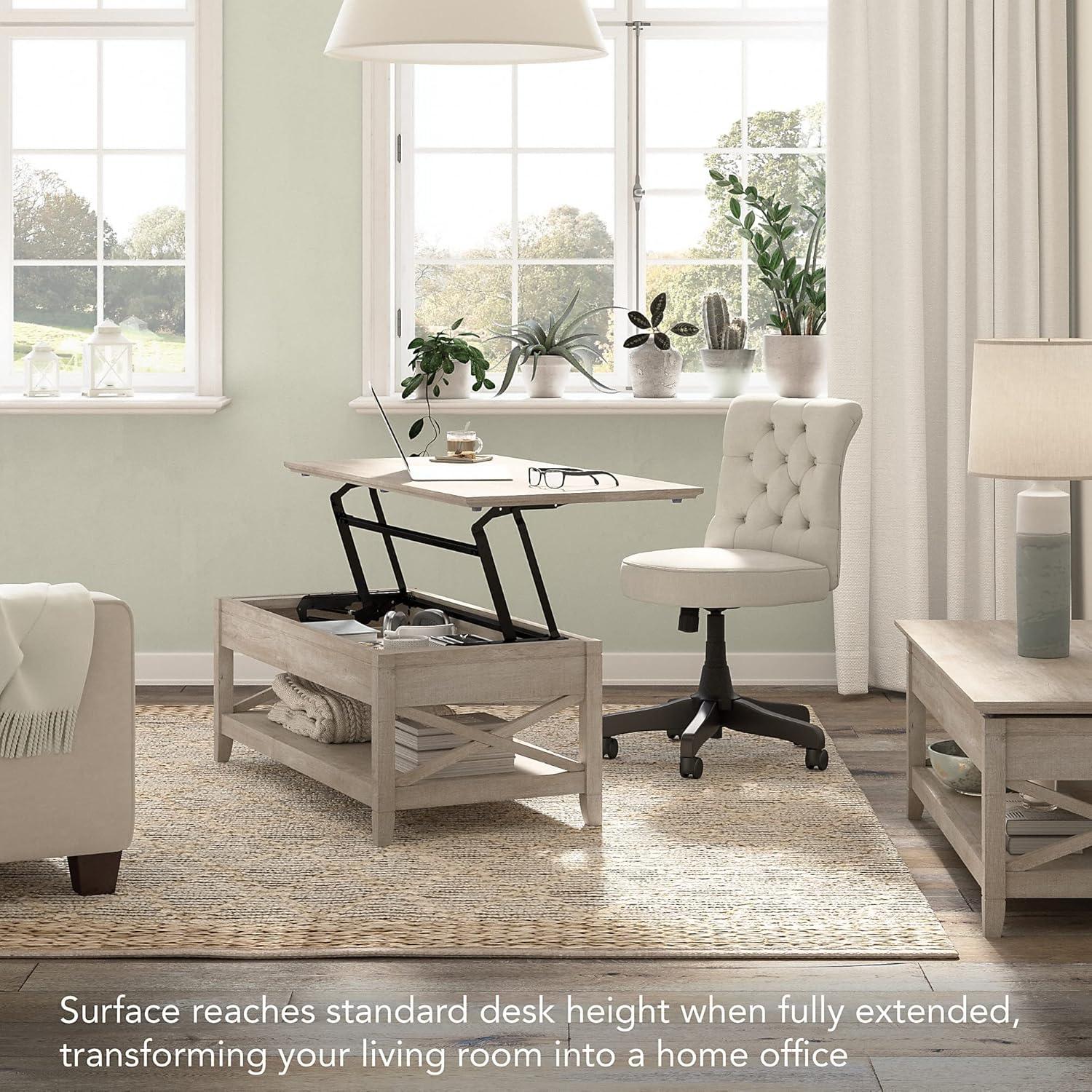 Bush Furniture Key West Lift Top Coffee Table Desk, Washed Gray