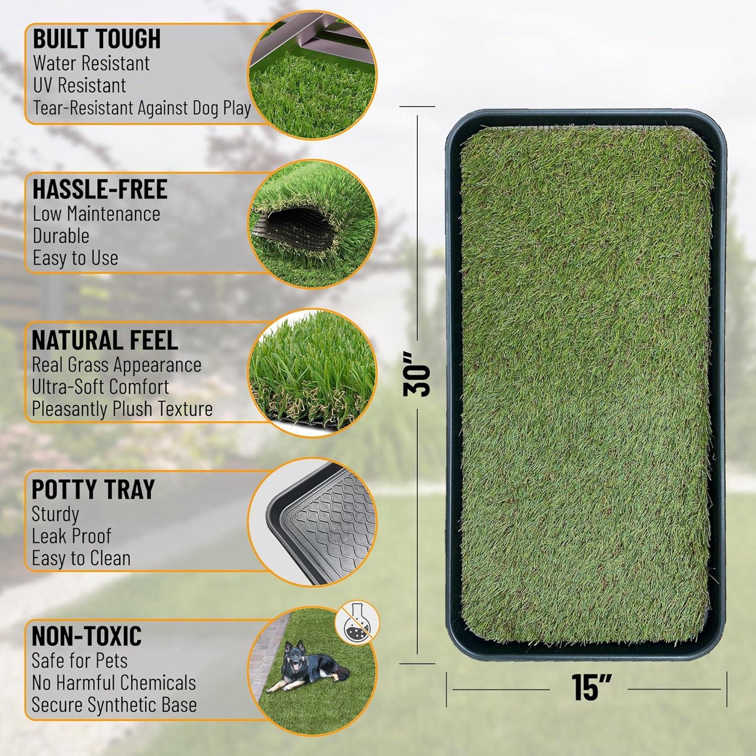 Ottomanson Pet Training Non-Slip Indoor/Outdoor Tray with Reusable Grass Pad