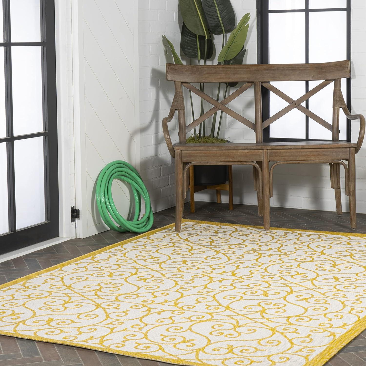 4' x 6' Madrid Vintage Filigree Textured Weave Indoor/Outdoor Area Rug, Cream/Yellow - JONATHAN Y