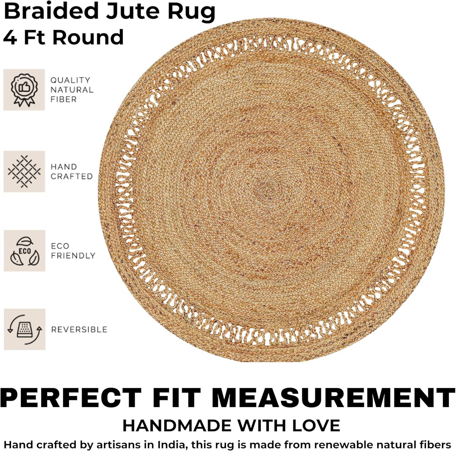Nuloom 4 Round Rigo Jute Hand Woven Indoor Area Rug, Natural, Solid Farmhouse Design, Natural Fiber Bedroom, Living Room, Kitchen,