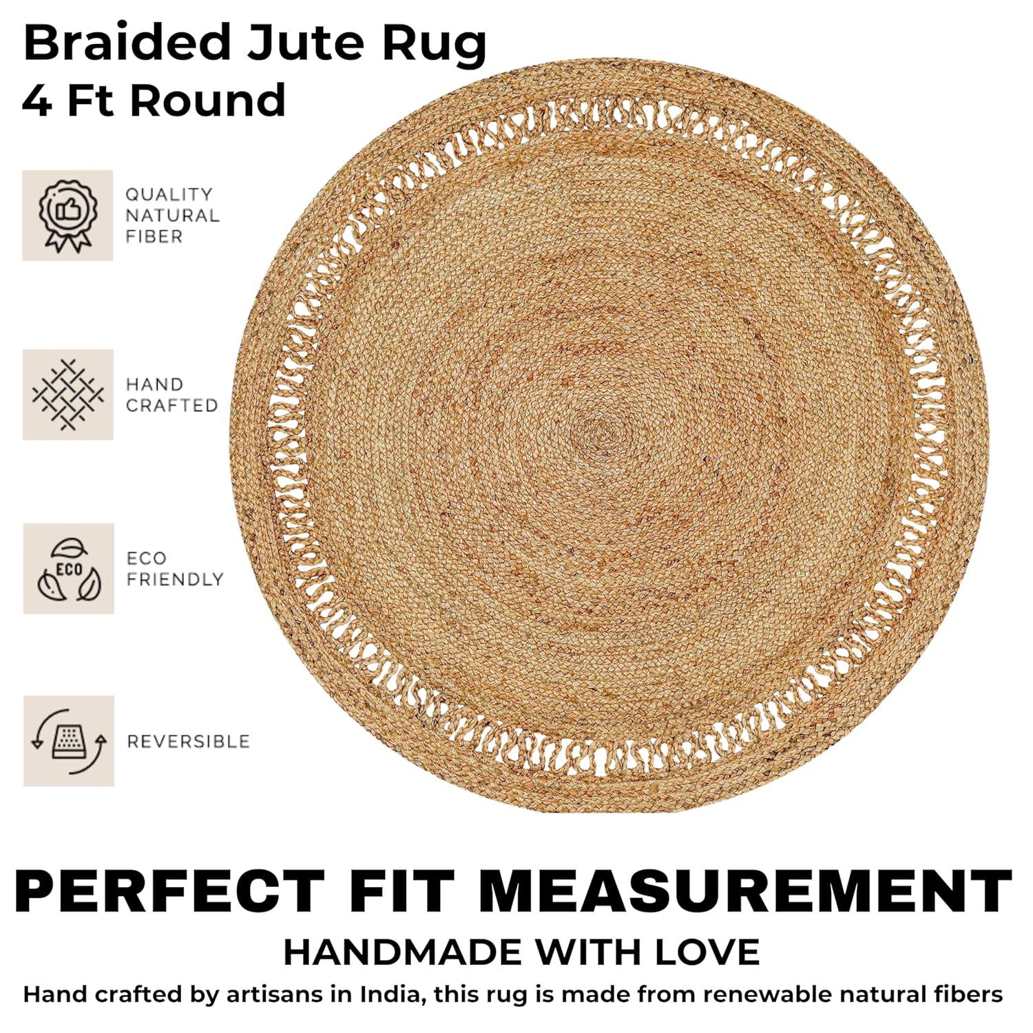 Nuloom 4 Round Rigo Jute Hand Woven Indoor Area Rug, Natural, Solid Farmhouse Design, Natural Fiber Bedroom, Living Room, Kitchen,