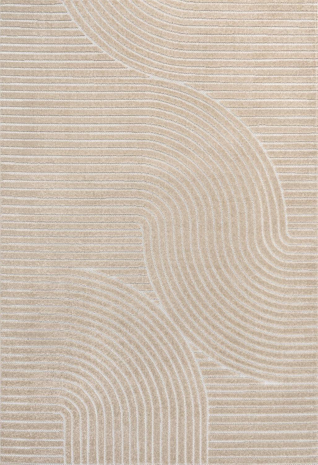 JONATHAN Y Hallie High-Low Minimalist Curve Geometric Beige/Cream 4 ft. x 6 ft. Indoor/Outdoor Area Rug