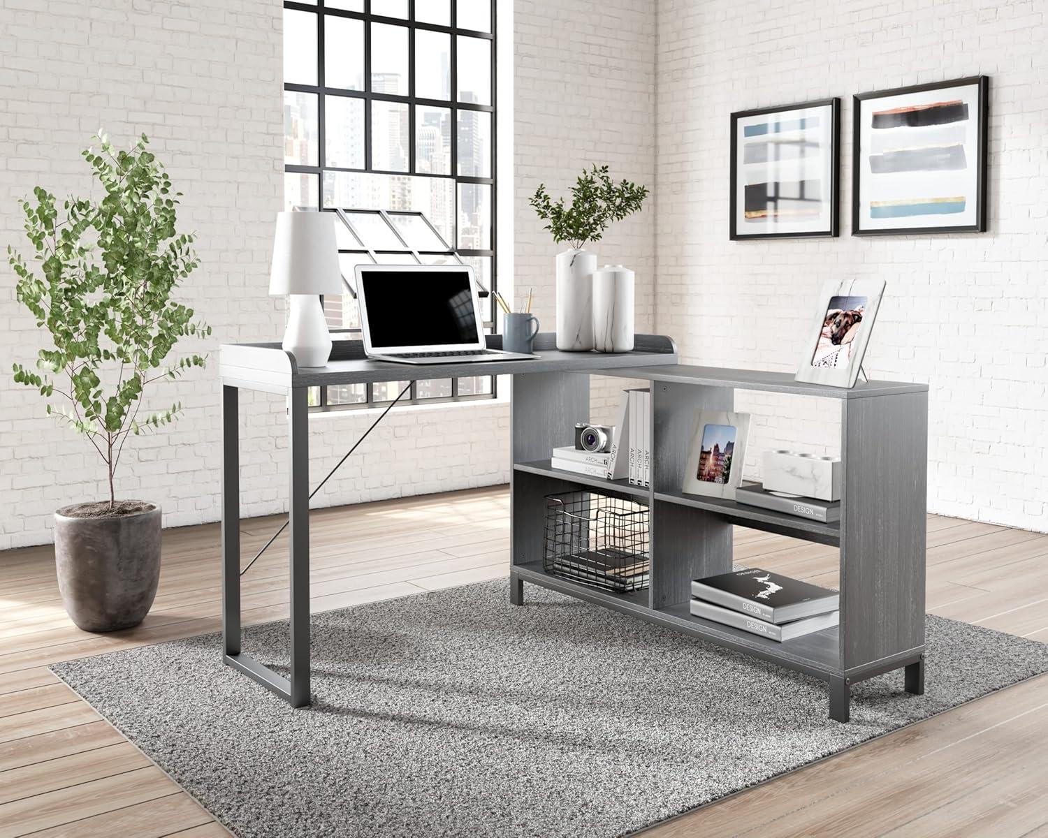 Black Wood Corner Home Office Desk with USB Port