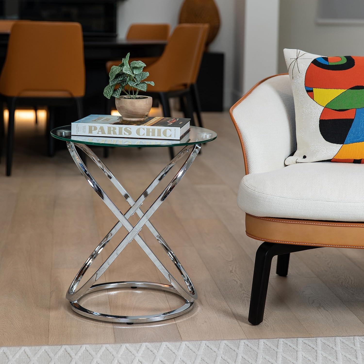 Small Round Chrome and Glass Accent Table