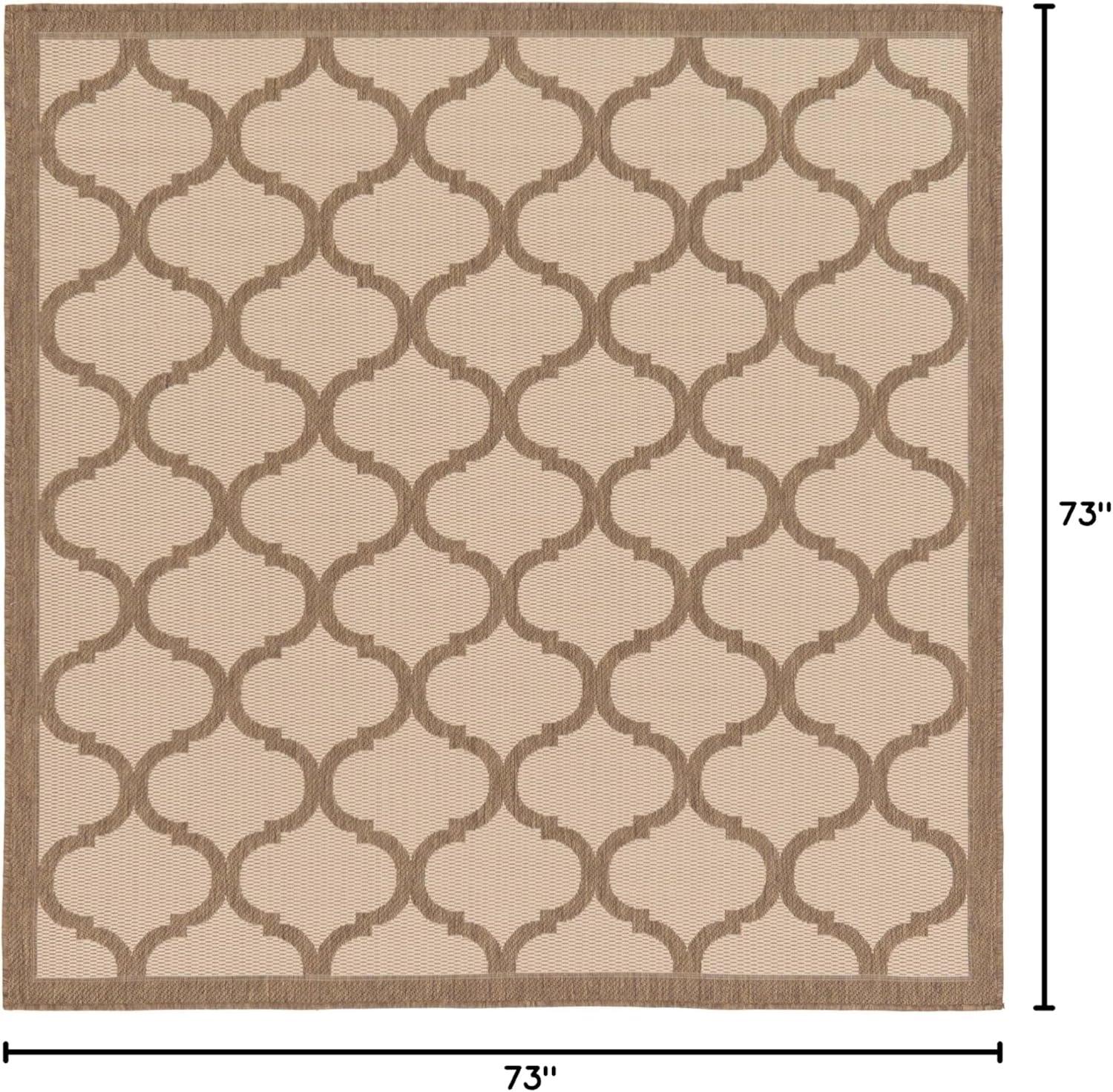 Brown and Beige Square Synthetic Outdoor Rug