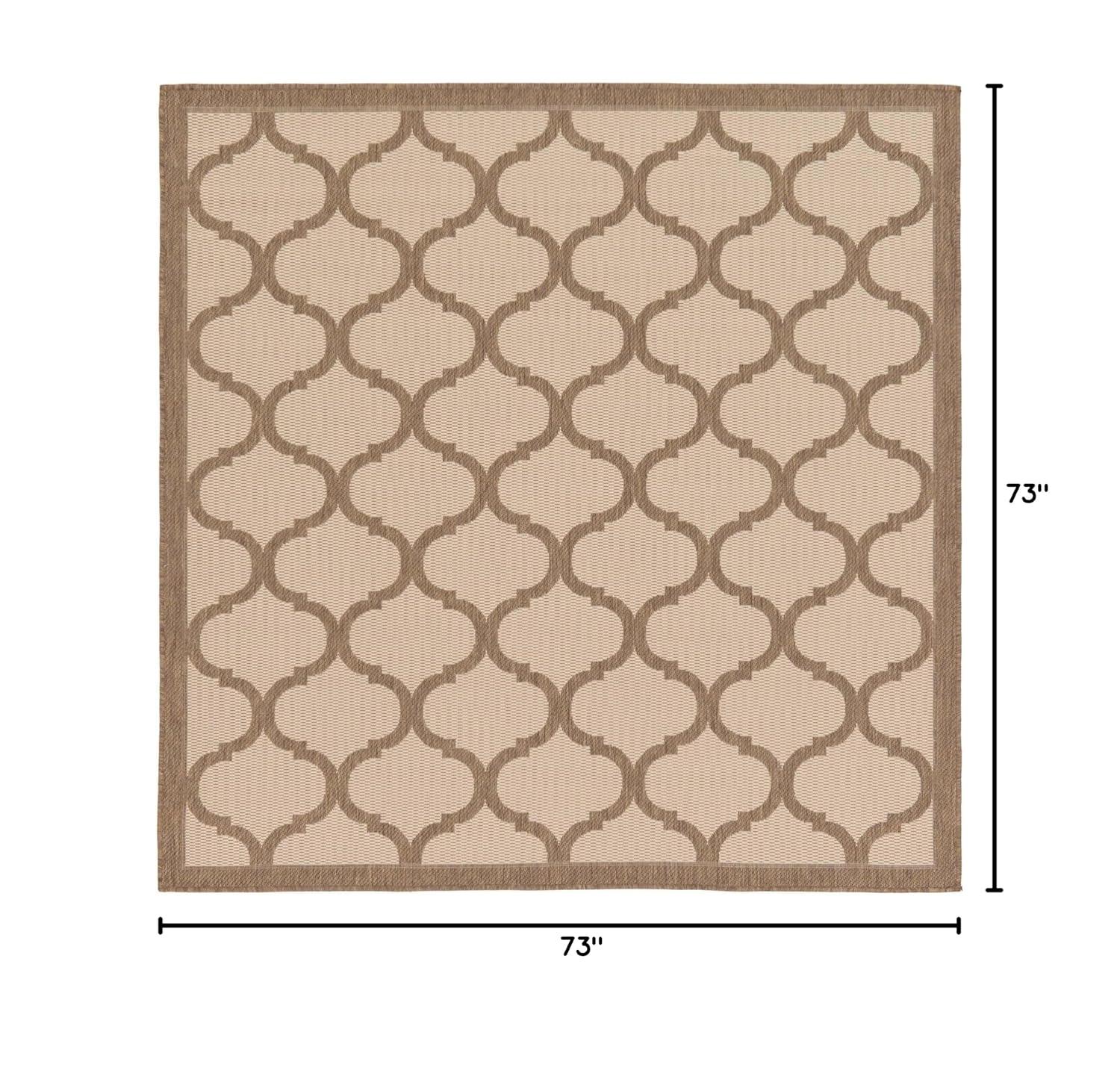 Unique Loom 6' 1 x 6' 1 Square Beige and Brown Outdoor Trellis Moroccan Area Rug