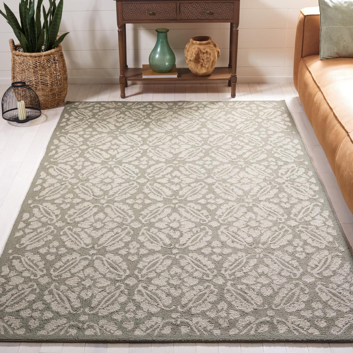 SAFAVIEH Chelsea Margery Geometric Wool Area Rug, Sage, 3'9" x 5'9"