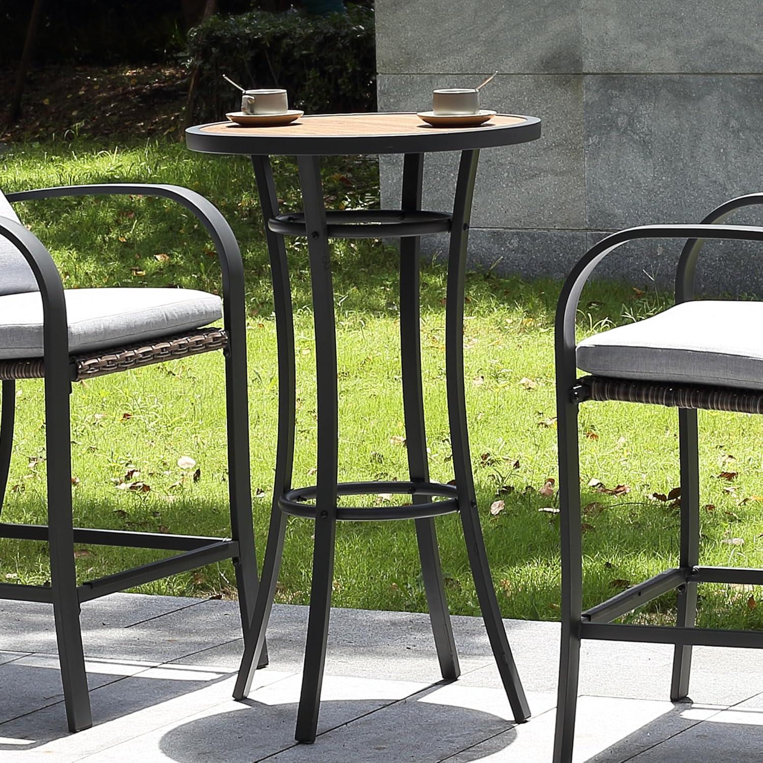 40 in. Outdoor Bar Height Bistro Table with Wood-Like Tabletop and Metal Frame-Weather-Resistant Patio Pub Table