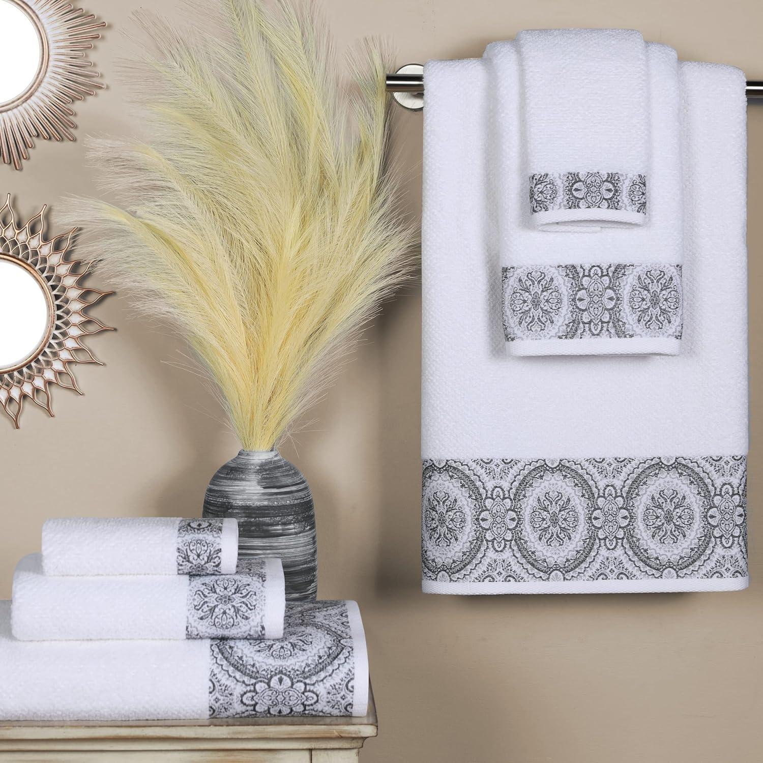 White and Grey Turkish Cotton 6-Piece Towel Set