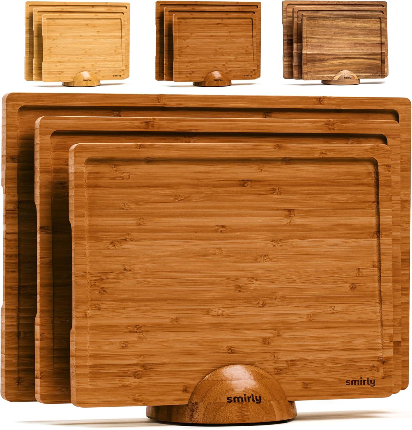 SMIRLY Cutting Board Set Small, Medium & Large Bamboo Cutting Boards with Holder, Brown