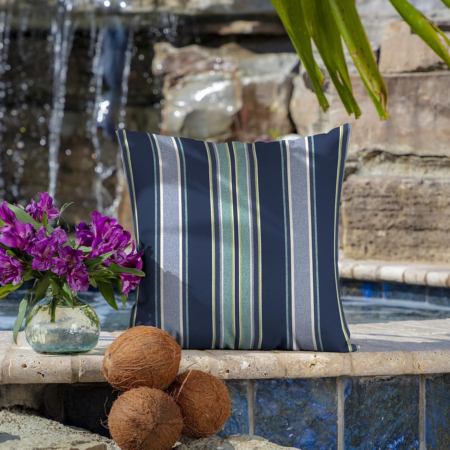 Arden Selections Outdoor Toss Pillow (2 Pack) 16 x 16, Sapphire Aurora Blue Stripe