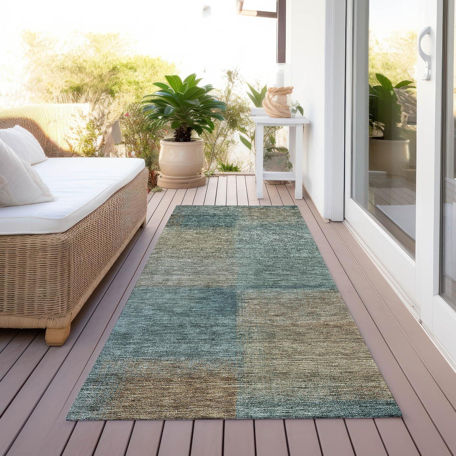 Teal Synthetic Flat Woven Non-Slip Runner Rug 2'3" x 7'6"