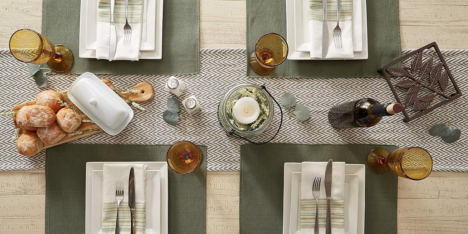 Gray Chevron Cotton Table Runner with Tassels, 15x72