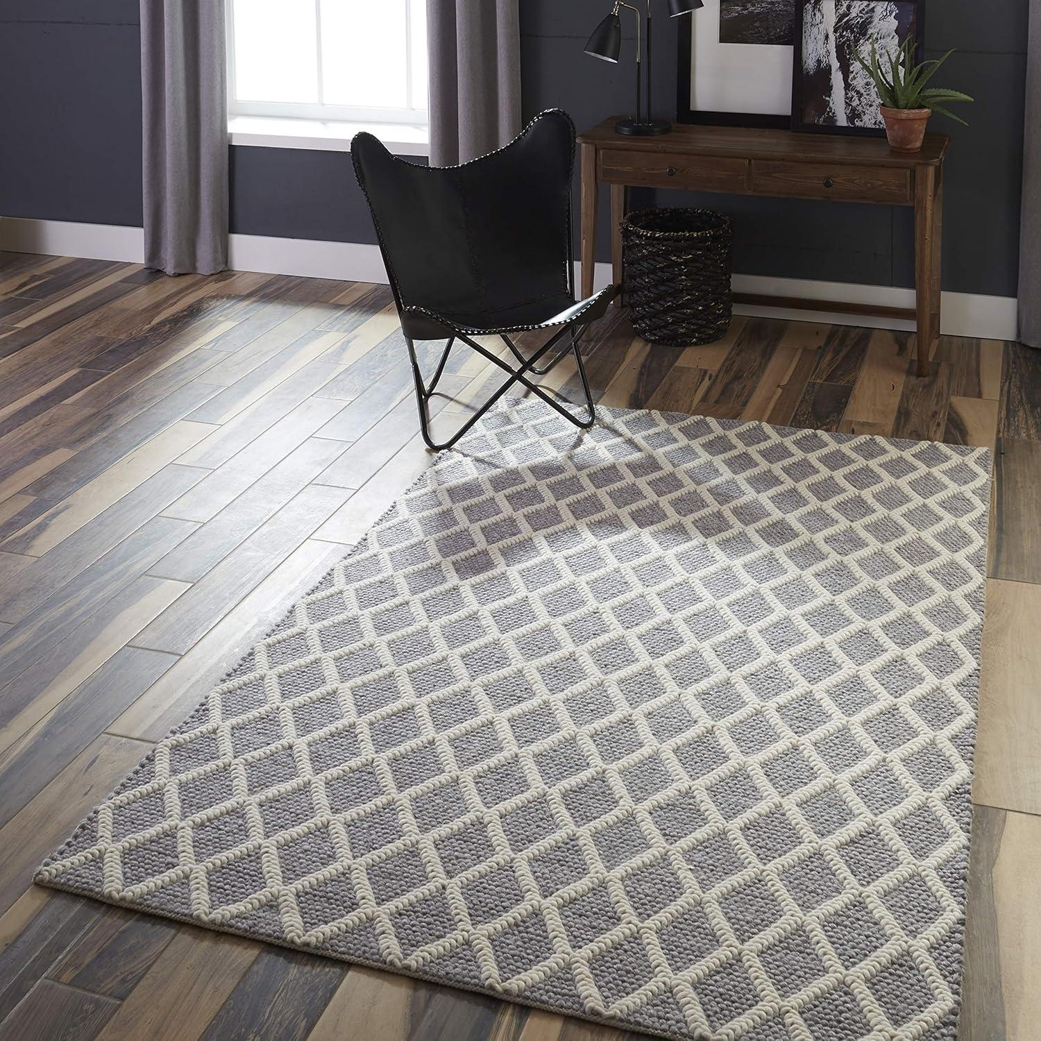 Handmade Gray Diamond Tufted Wool Runner Rug 27" x 96"