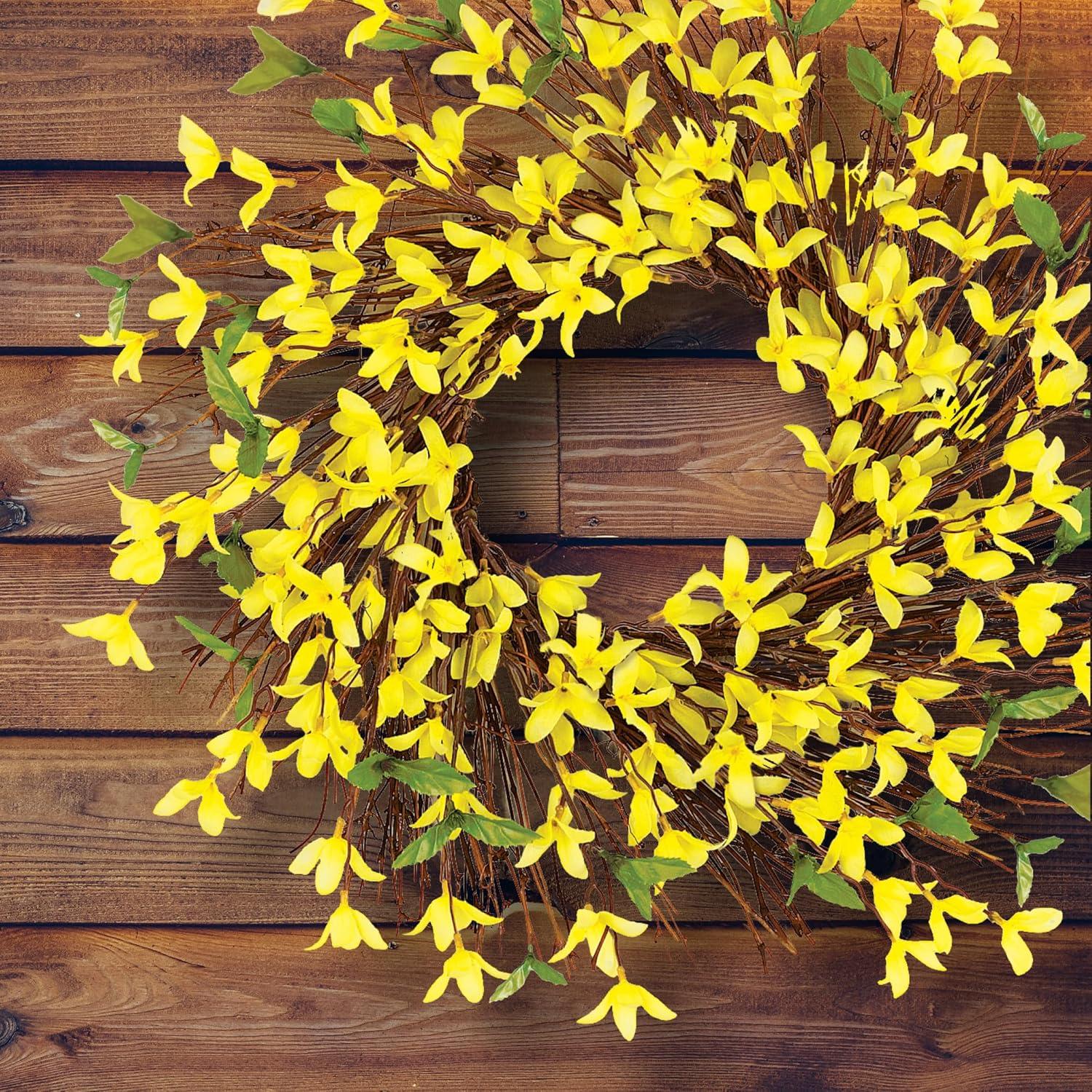 Collections Etc Spring forsythia Floral Wreath, 22", Silk