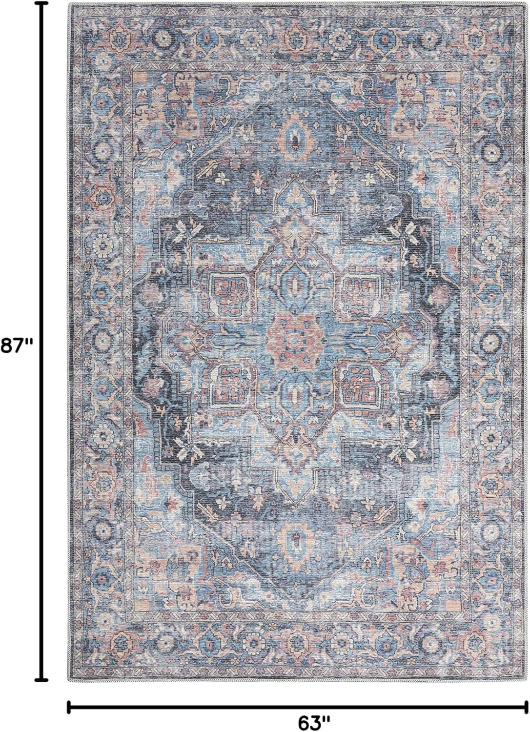 Light Blue Multi Floral Cotton Chenille Rectangular Rug 5' x 7'