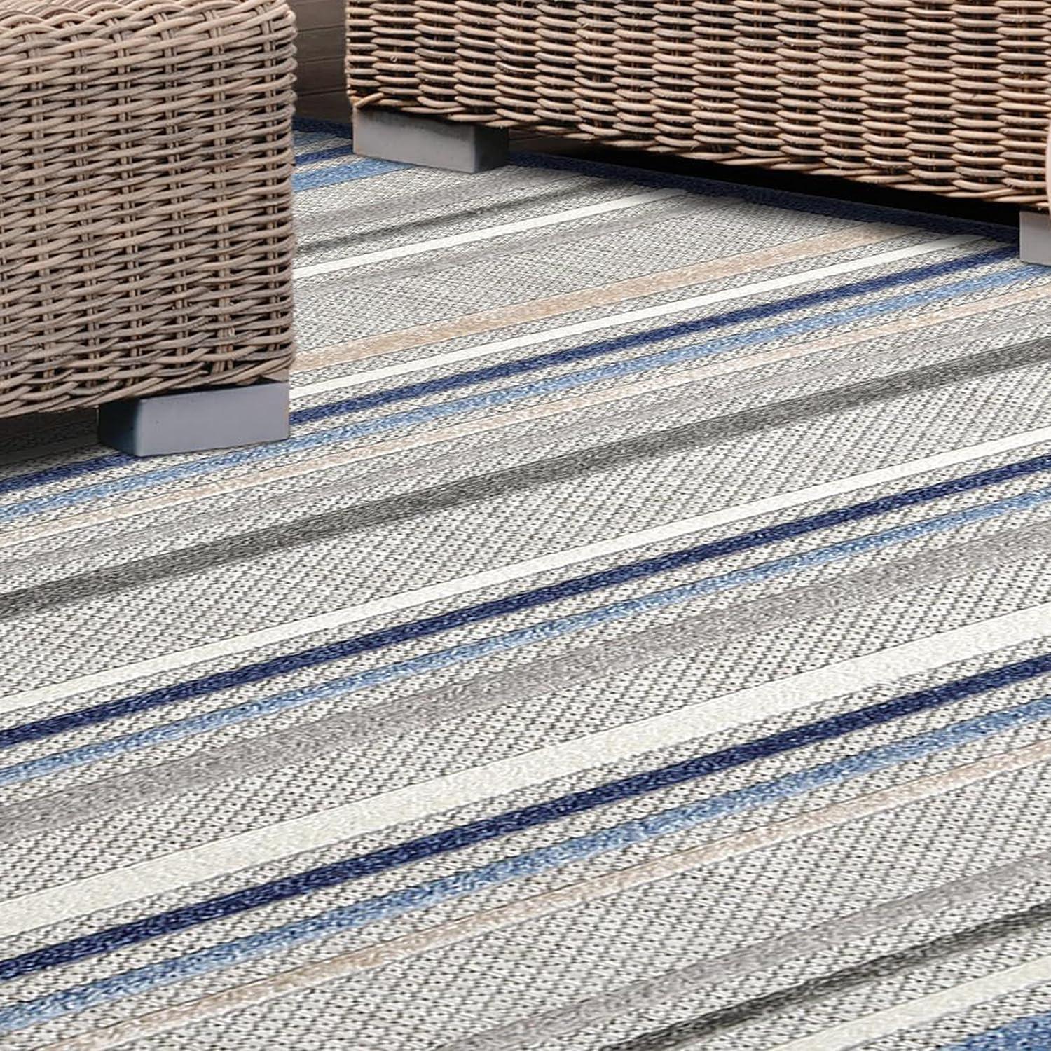 Superior Casual Geometric Stripe Indoor/Outdoor Area Rug, 5' 2" x 7' 2", Slate