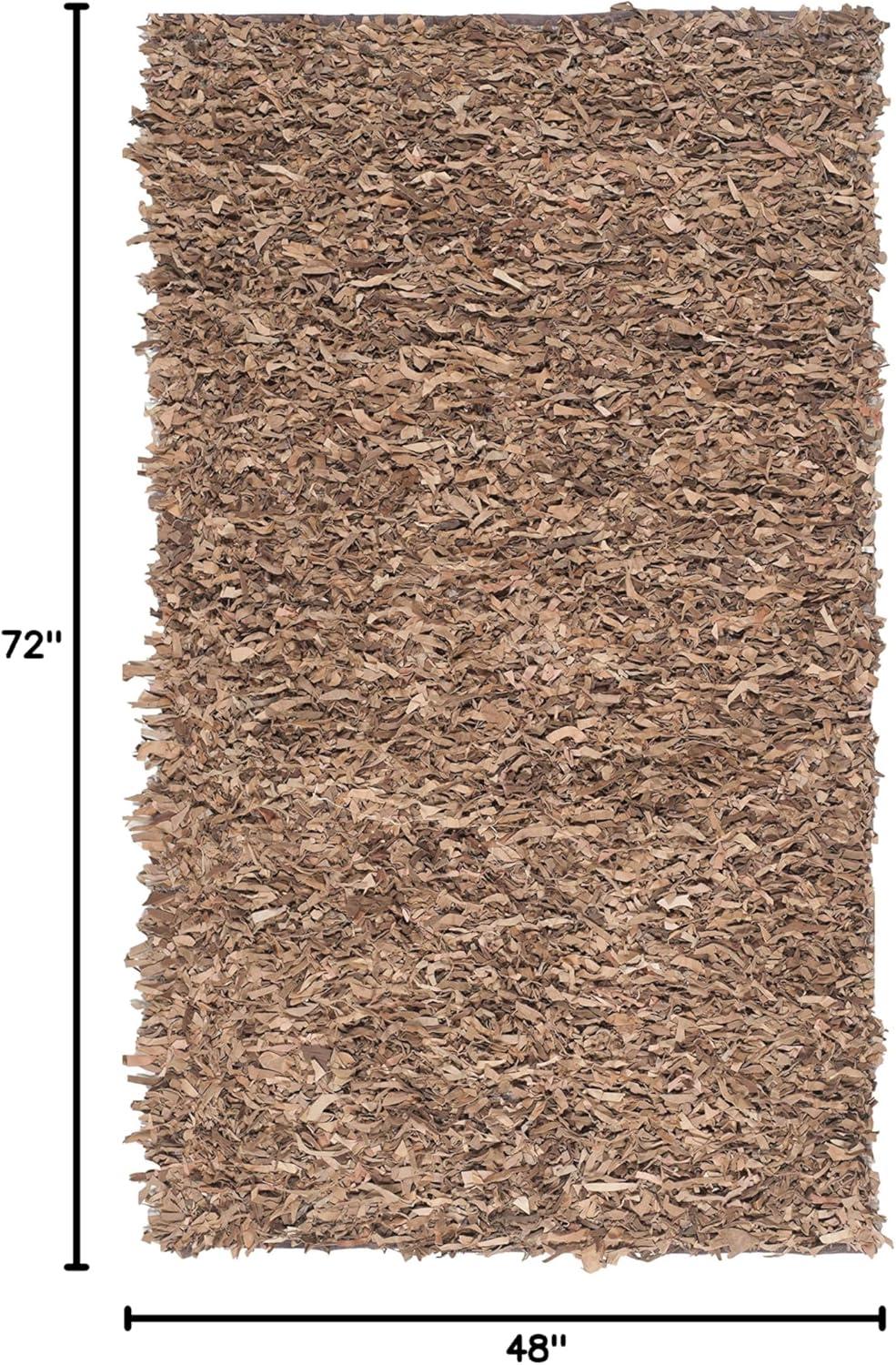 Hand-Knotted Brown Leather Shag 4' x 6' Rug