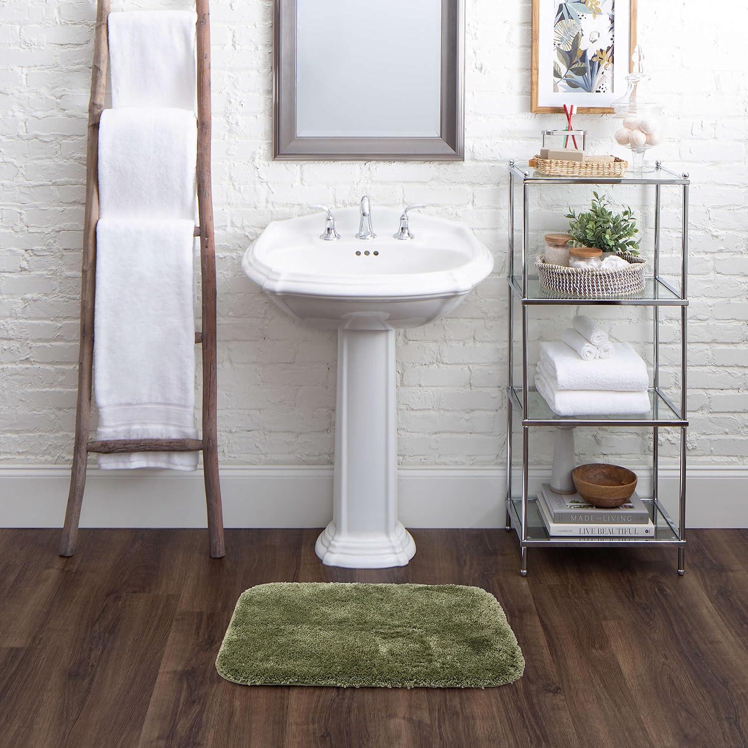 BrylaneHome The Elegance Bath Rug Collection - Bath Rug - 17" W 24" L, Olive