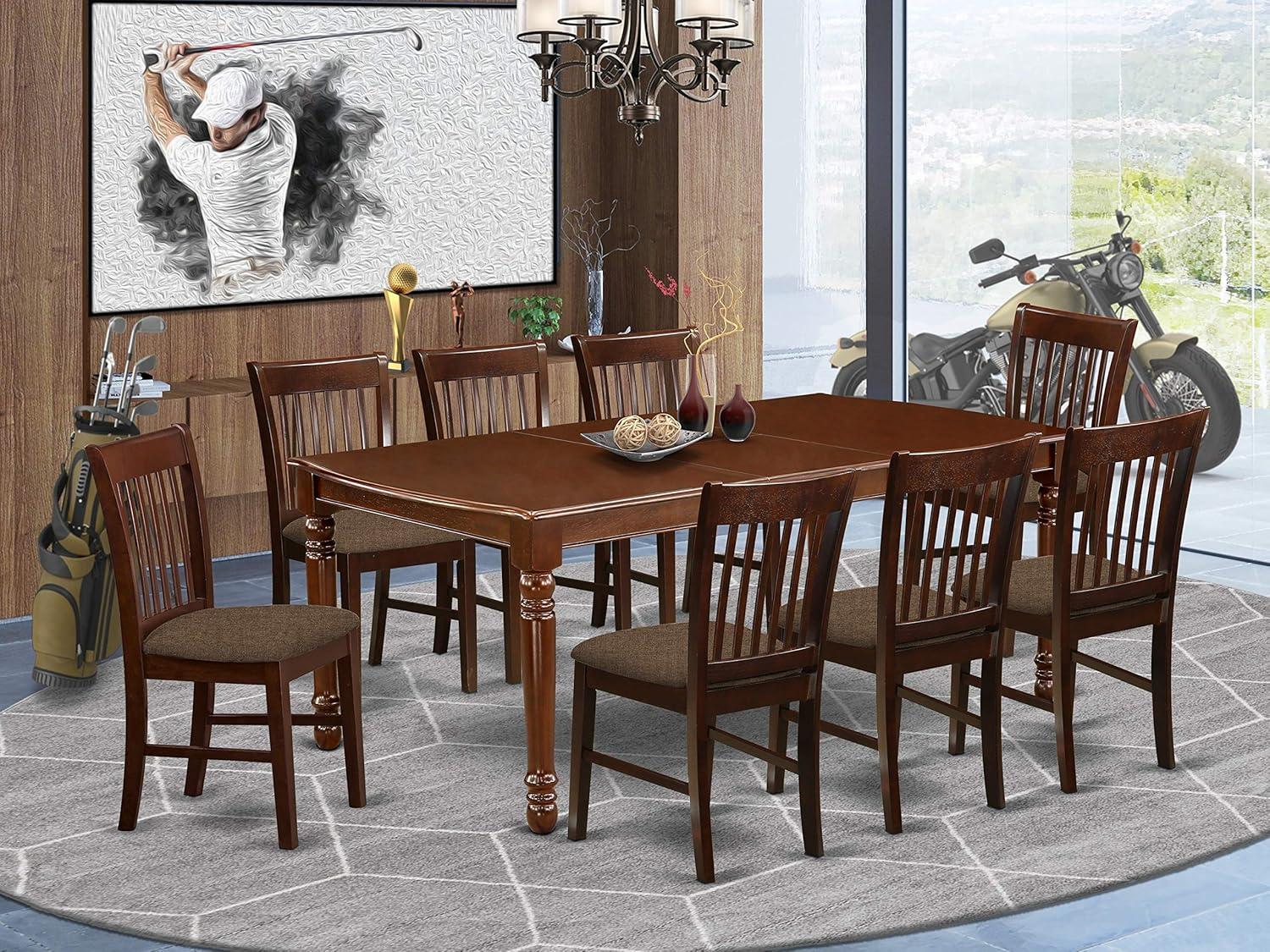 Mahogany 9-Piece Dining Set with Slat Back Chairs