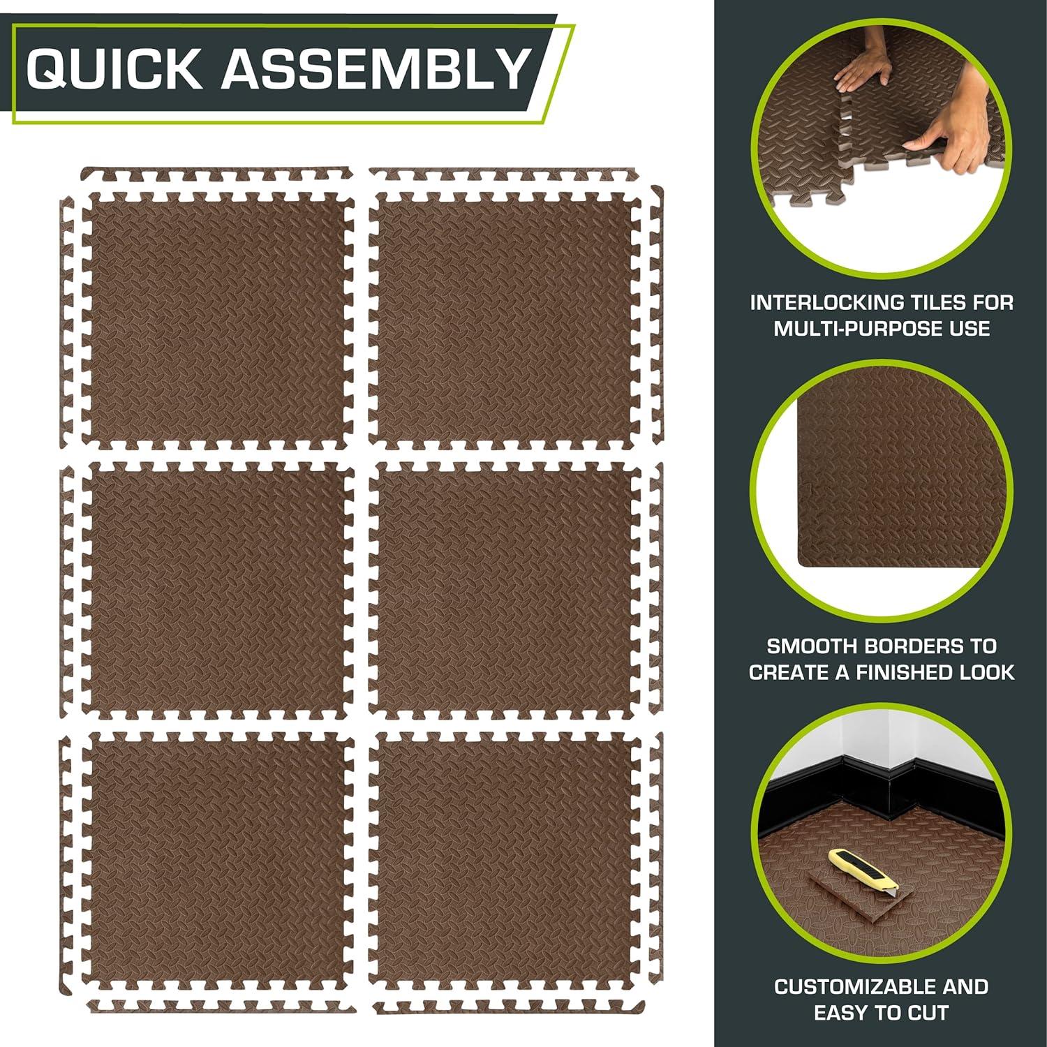 ProsourceFit Exercise Puzzle Mat 1/2-in, Brown, 24 Sq Ft - 6 Tiles