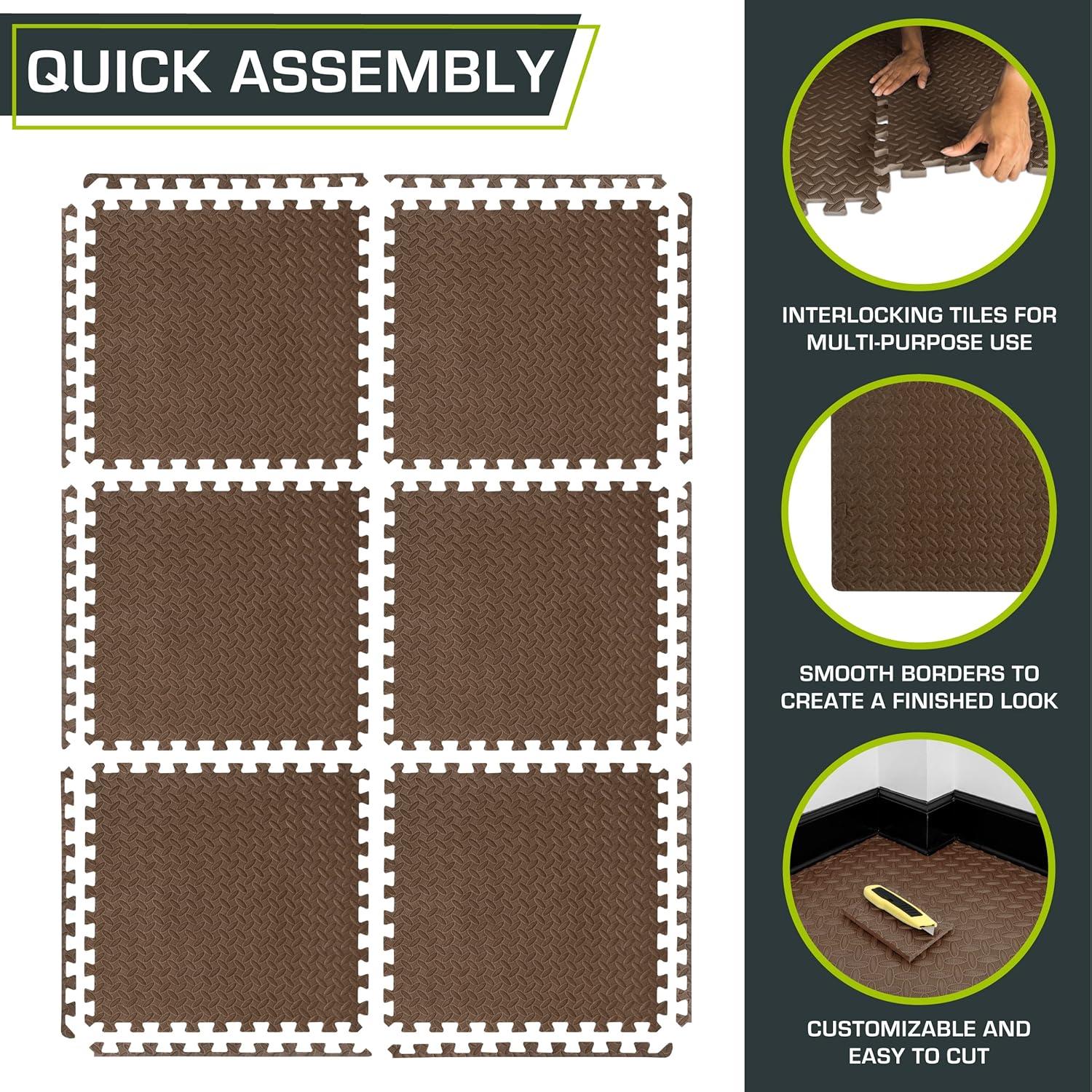 ProsourceFit Exercise Puzzle Mat 1/2-in, Brown, 24 Sq Ft - 6 Tiles