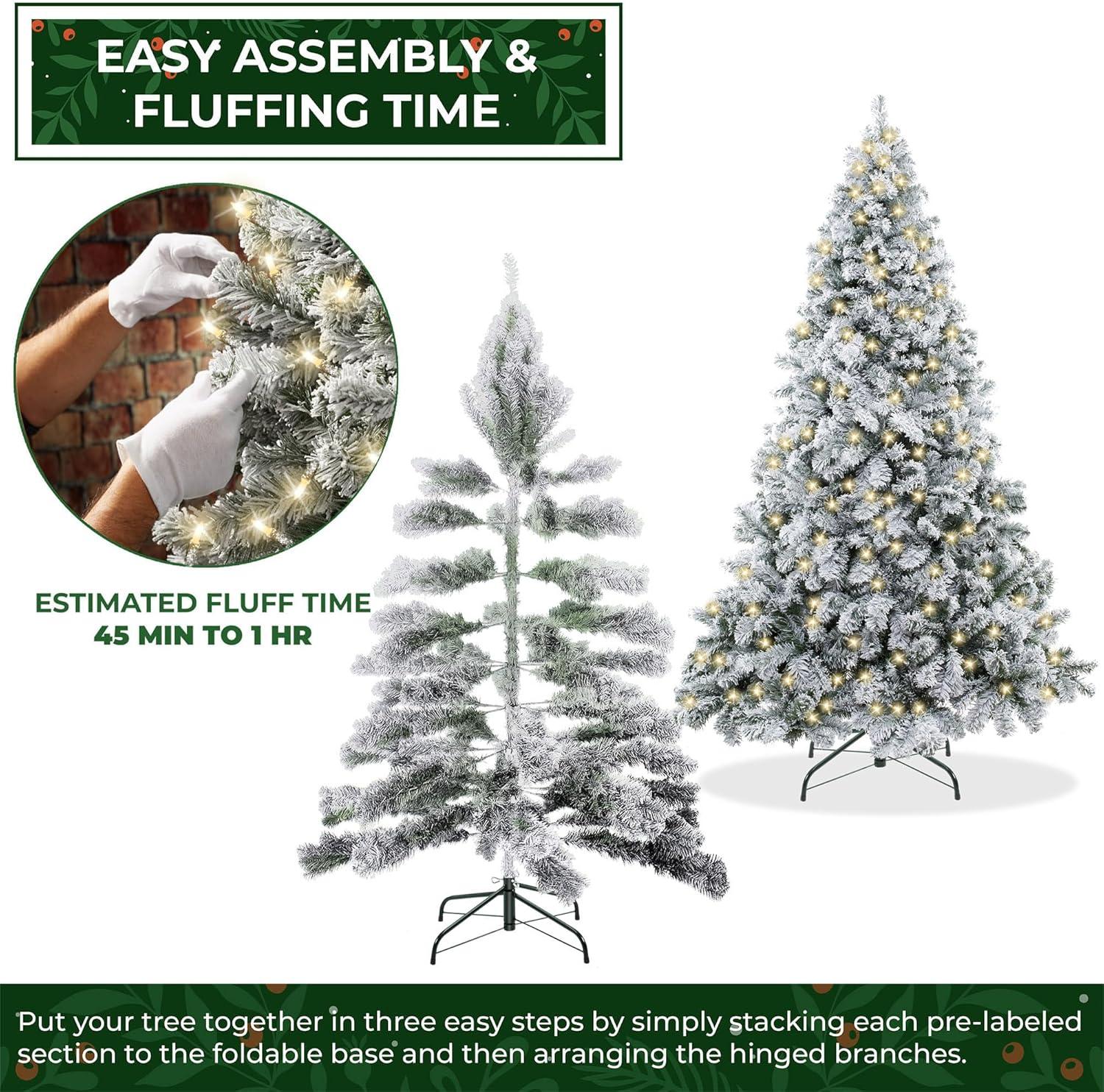 Casafield Realistic Snow-Flocked Pine Artificial Holiday Christmas Tree with Sturdy Metal Stand