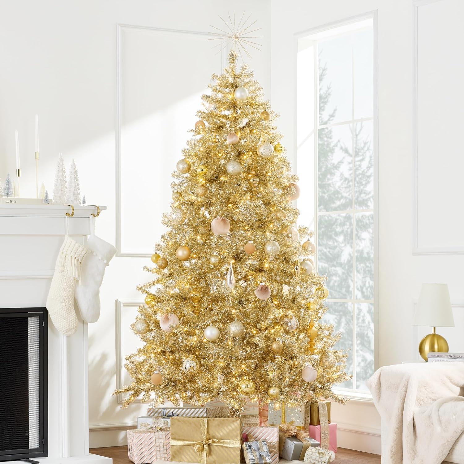 Best Choice Products Prelit 9ft Artificial Tinsel Christmas Tree Festive Holiday Decoration w/ 2,097 Tips - Gold