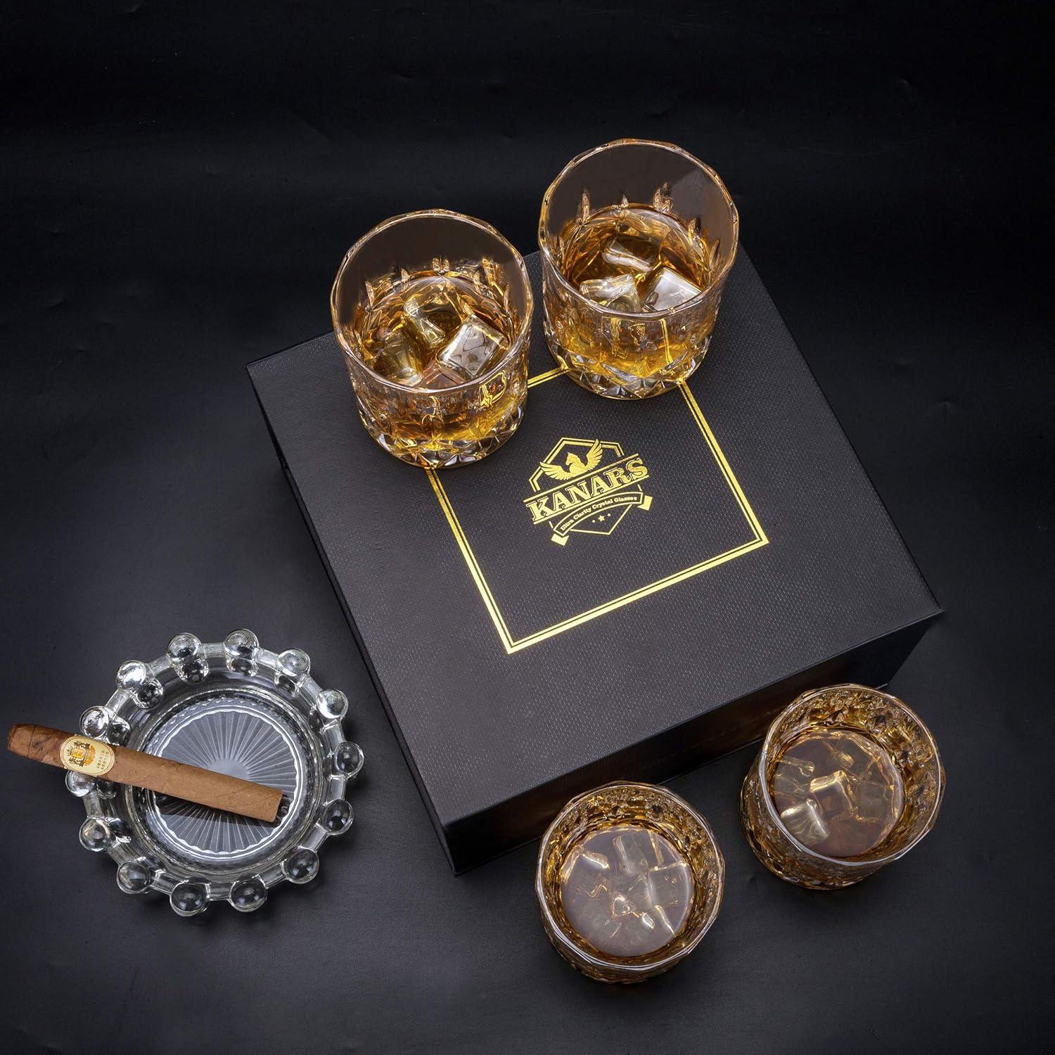 KANARS Whiskey Glasses Set of 4, 10 oz Rocks Glassware for Scotch Bourbon Liquor, Whisky Tumbler