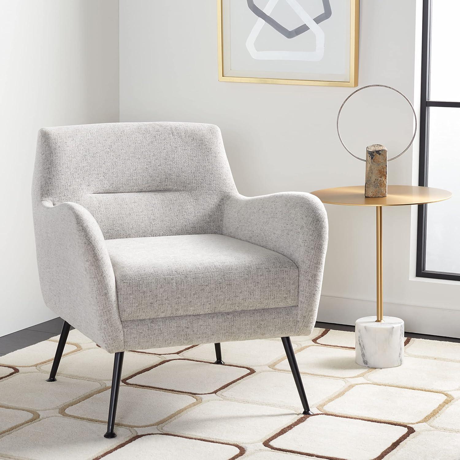 Tilbrook Mid-Century Light Grey Plush Armchair with Black Legs