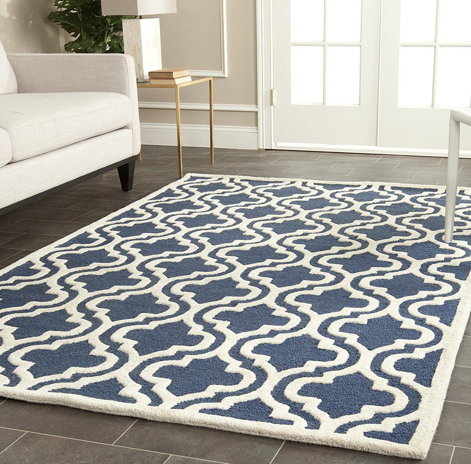 SAFAVIEH Cambridge Kirsten Geometric Wool Area Rug, Navy/Ivory, 3' x 5'