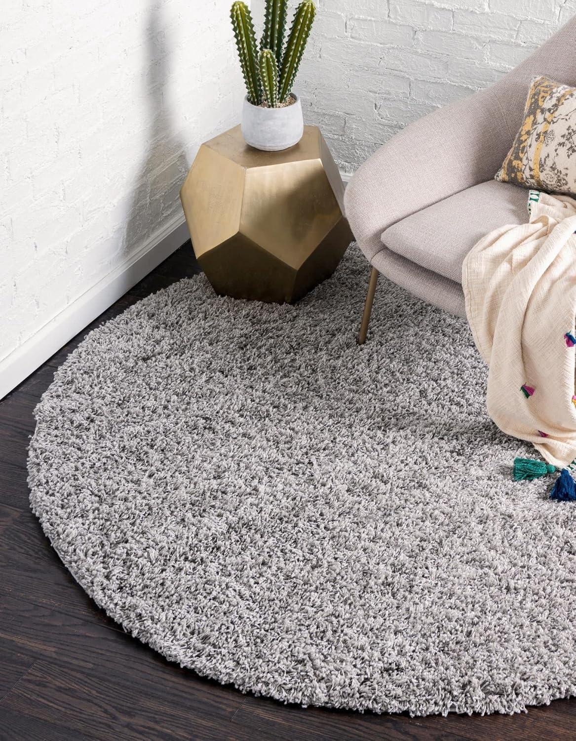 Cloud Gray Round Shag Rug, 12' 4" Synthetic